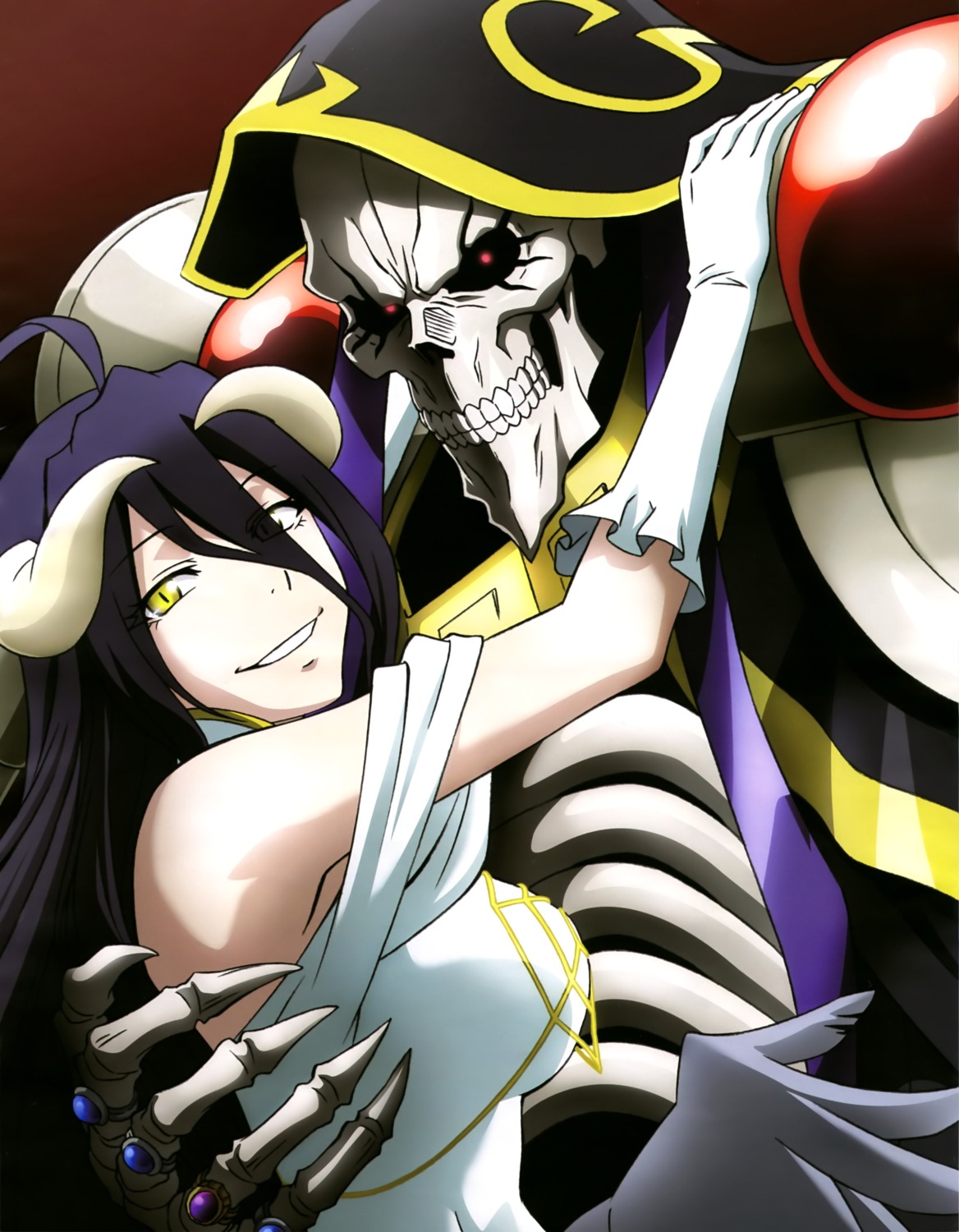 albedo_(overlord), armor, dress, horns, momonga_(overlord), overlord
