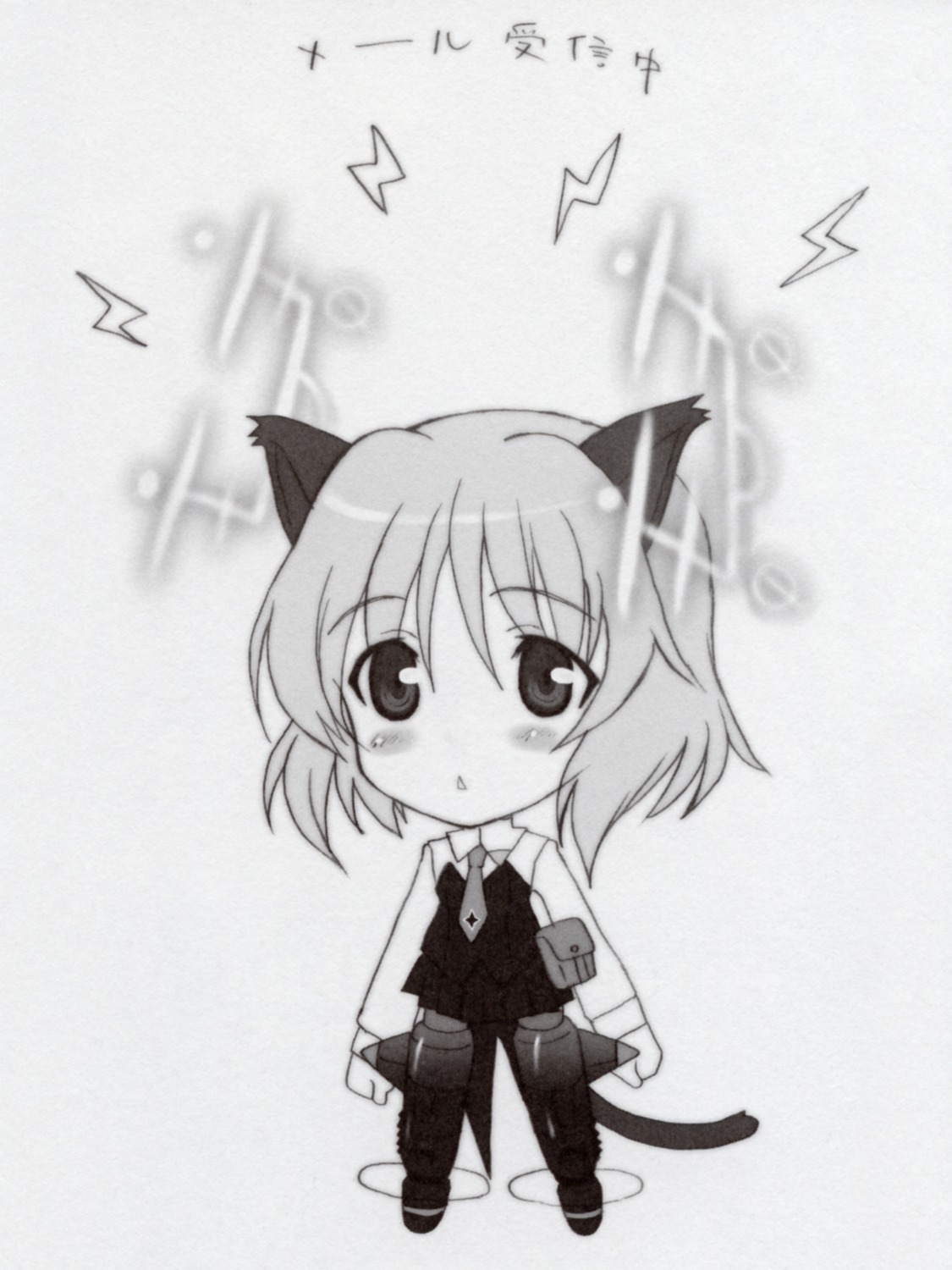 animal_ears, chibi, kyougoku_shin, monochrome, nekomimi, sanya_v_litvyak, strike_witches
