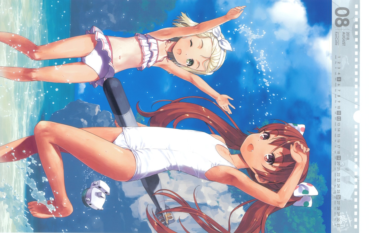 bikini, calendar, i-504_(kancolle), kantai_collection, libeccio_(kancolle), school_swimsuit, swimsuits, tan_lines, wet