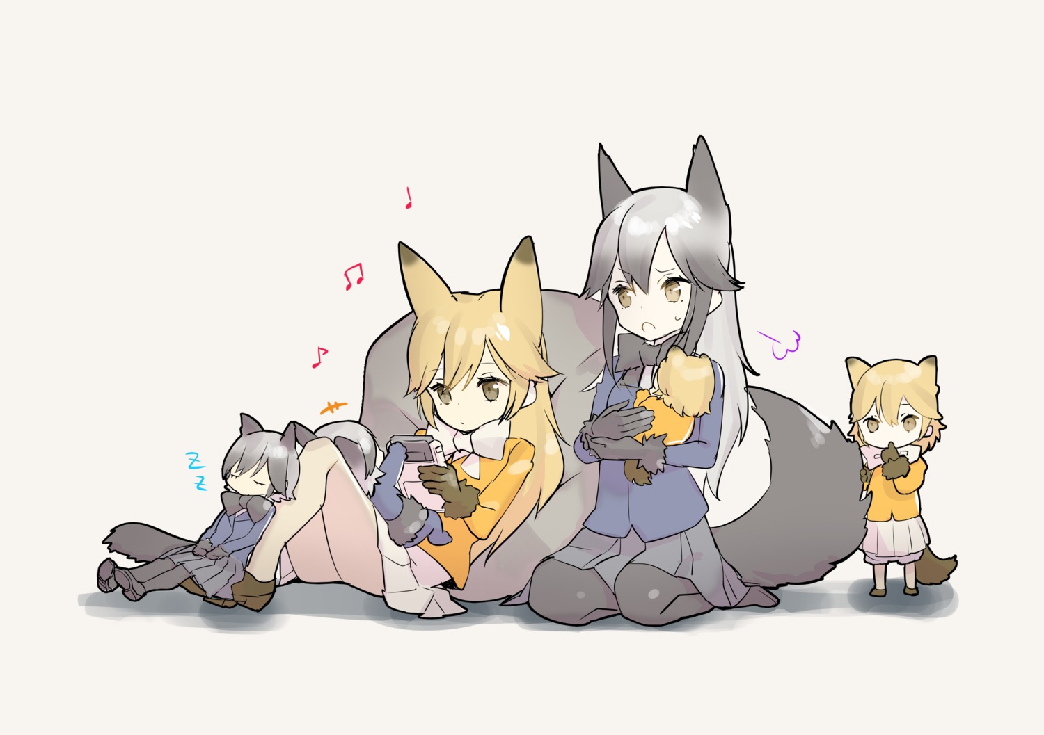 animal_ears, ezo_red_fox, kemono_friends, omucchan_(omutyuan), pantyhose, silver_fox, tail