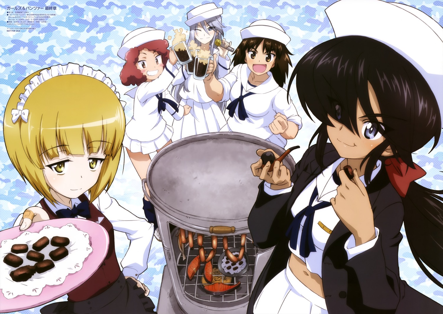 cutlass_(girls_und_panzer), flint_(girls_und_panzer), girls_und_panzer, maid, murakami_(girls_und_panzer), ogin_(girls_und_panzer), rum_(girls_und_panzer), seifuku, sugimoto_isao, waitress