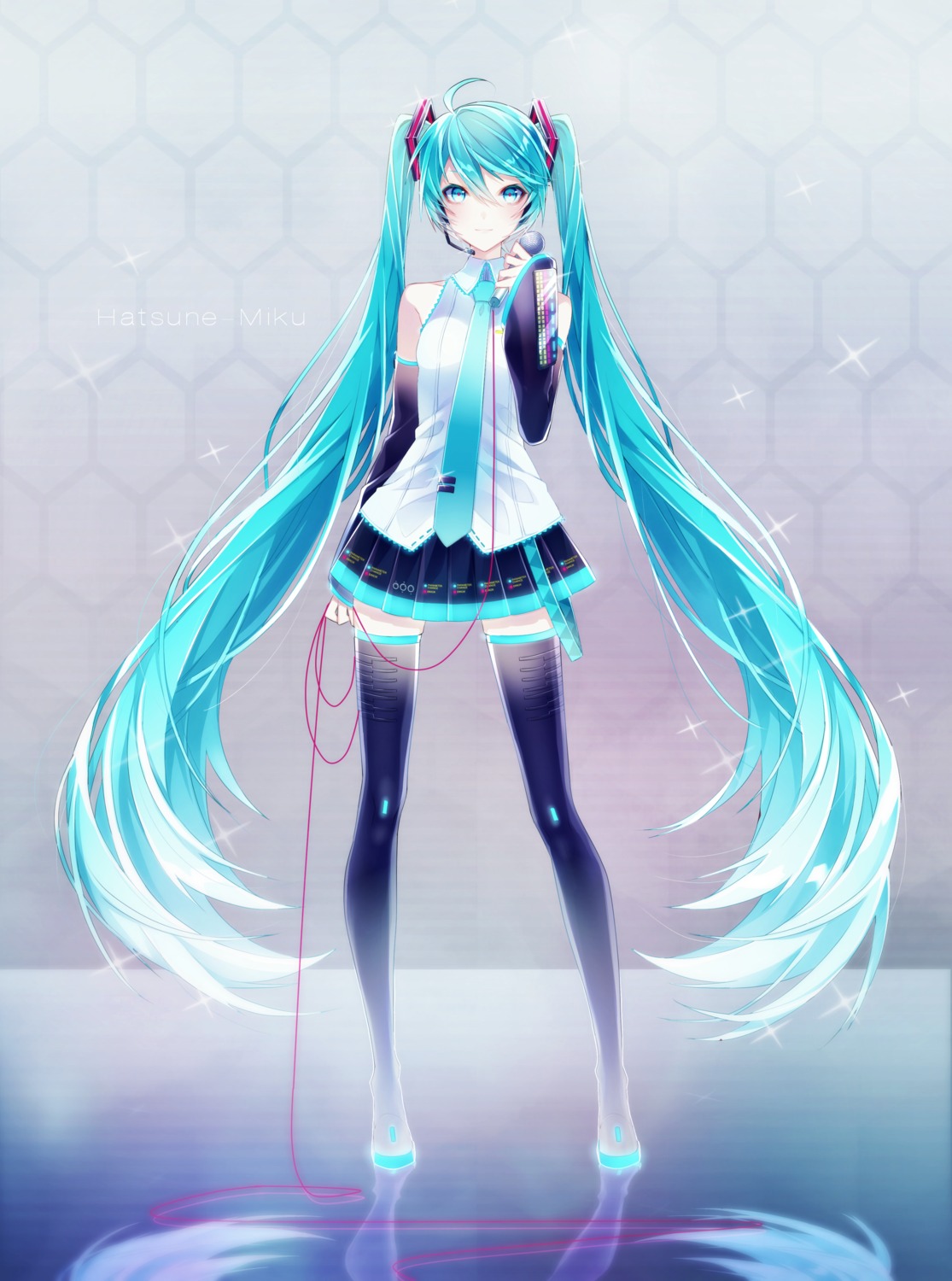 1055, hatsune_miku, headphones, thighhighs, vocaloid