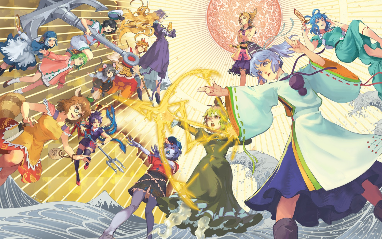 animal_ears, dress, futatsuiwa_mamizou, hijiri_byakuren, houjuu_nue, kaku_seiga, kasodani_kyouko, kumoi_ichirin