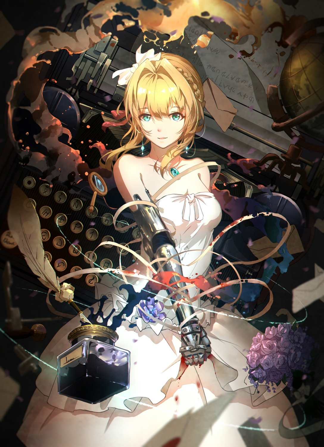 blood, dress, luomo, mecha_musume, violet_evergarden, violet_evergarden_(character)