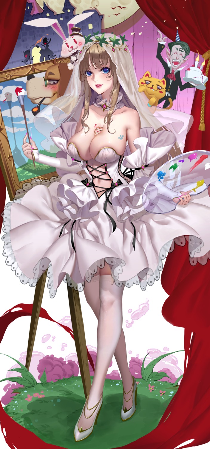 cleavage, dress, heels, itoucon, neko, thighhighs