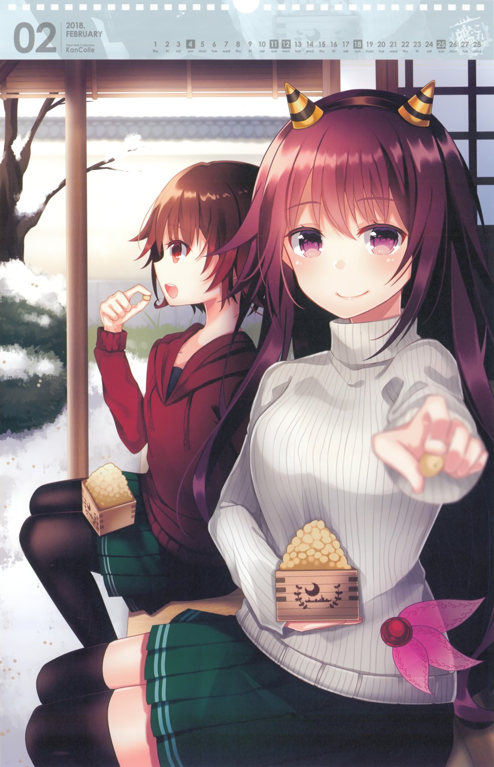 calendar, kantai_collection, kisaragi_(kancolle), kusada_souta, mutsuki_(kancolle), pantyhose, sweater, thighhighs