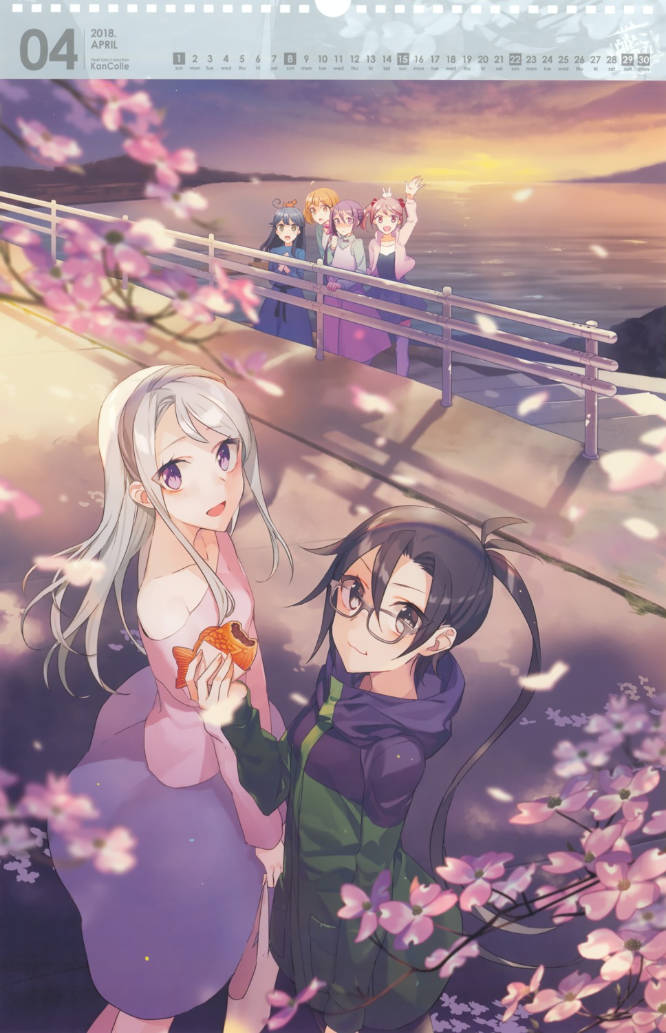 akebono_(kancolle), amagiri_(kancolle), calendar, dress, drew, kantai_collection, megane, oboro_(kancolle)