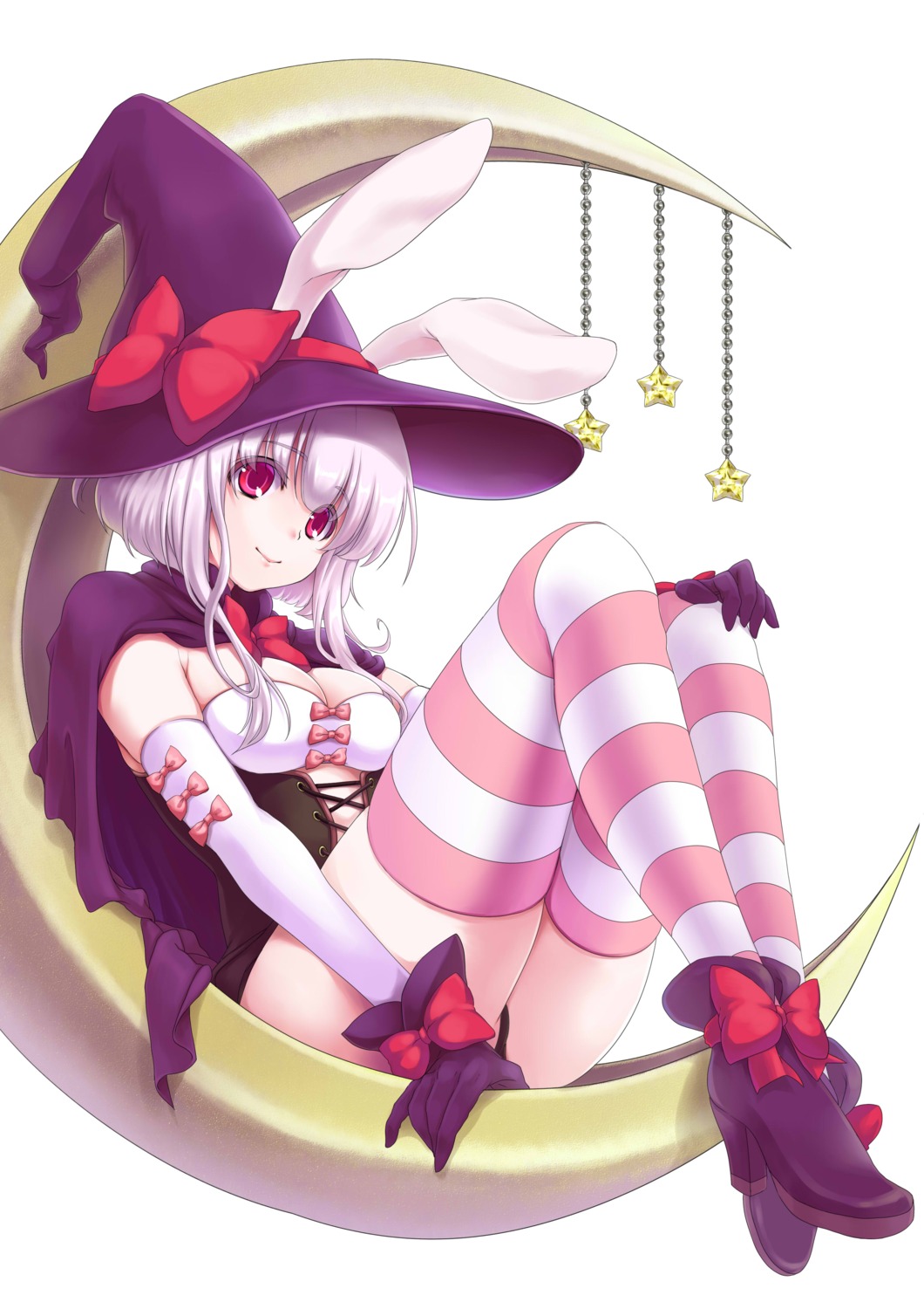 animal_ears, bunny_ears, cleavage, heels, kajo, thighhighs, witch