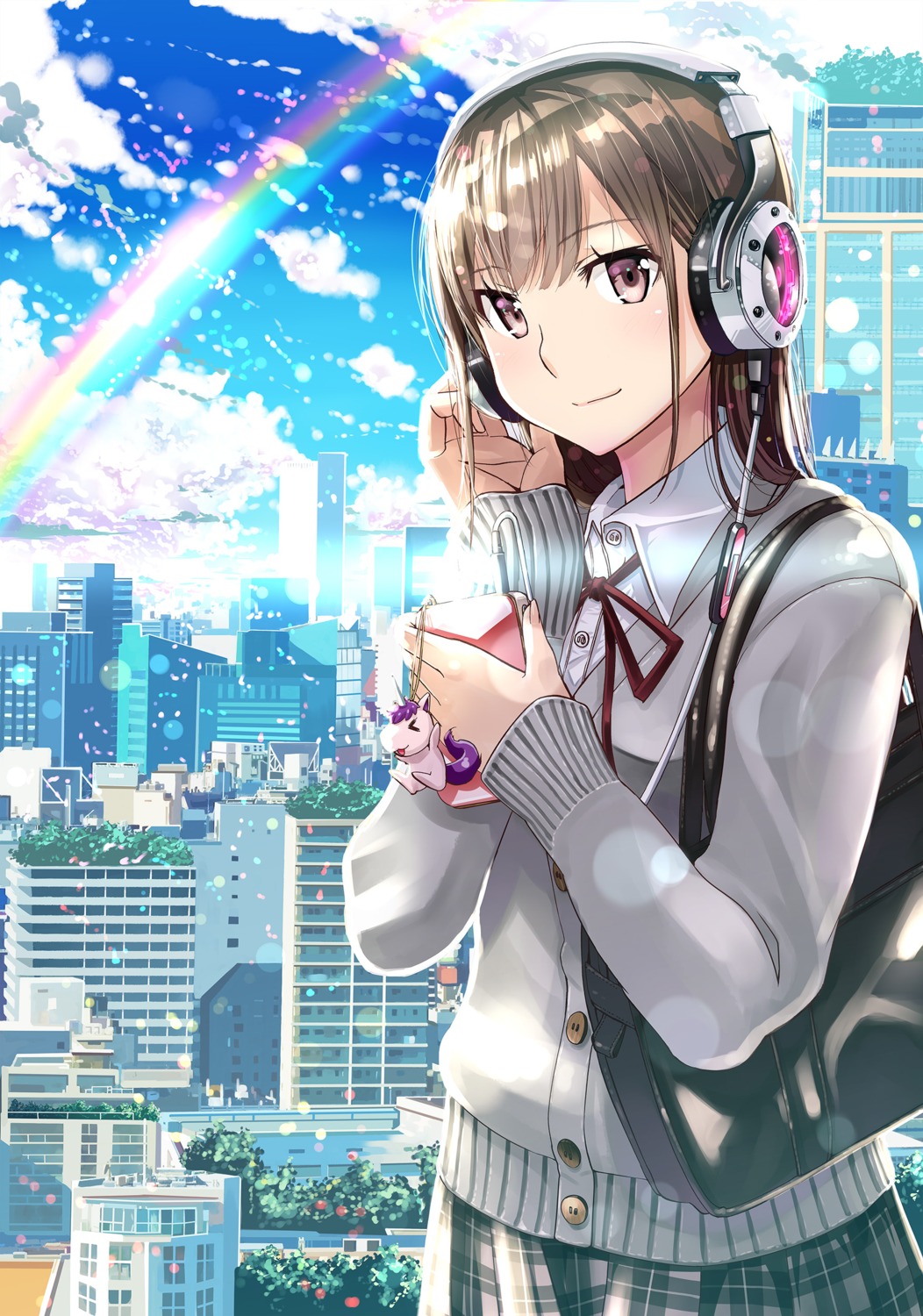 headphones, seifuku, sweater, wadapen