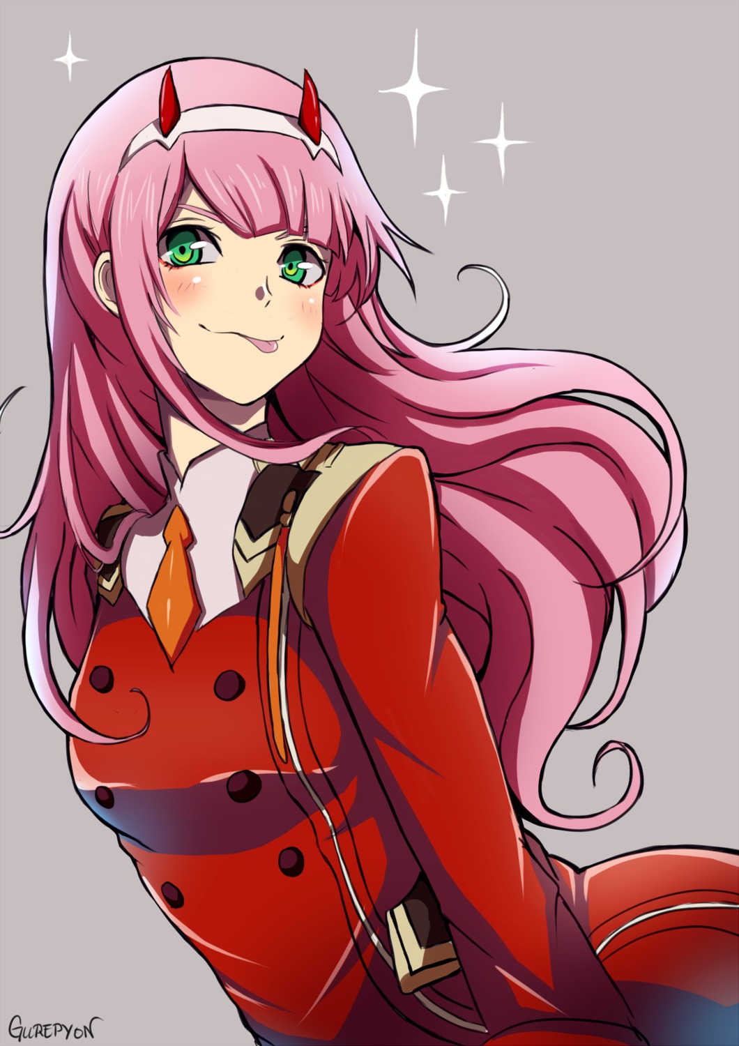 darling_in_the_franxx, gurepyon, horns, seifuku, transparent_png, zero_two_(darling_in_the_franxx)