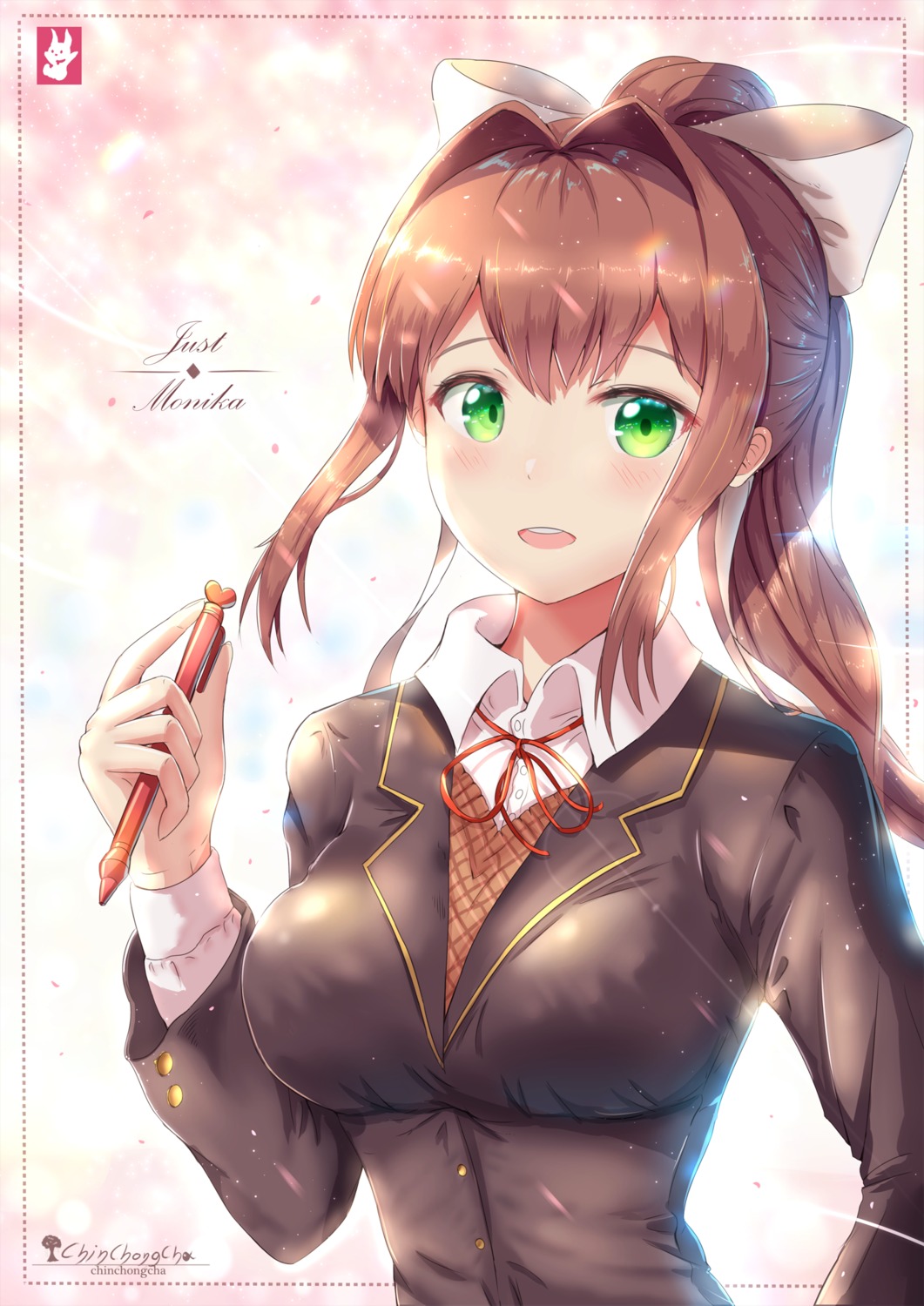 chinchongcha, doki_doki_literature_club!, monika_(doki_doki_literature_club!), seifuku, sweater