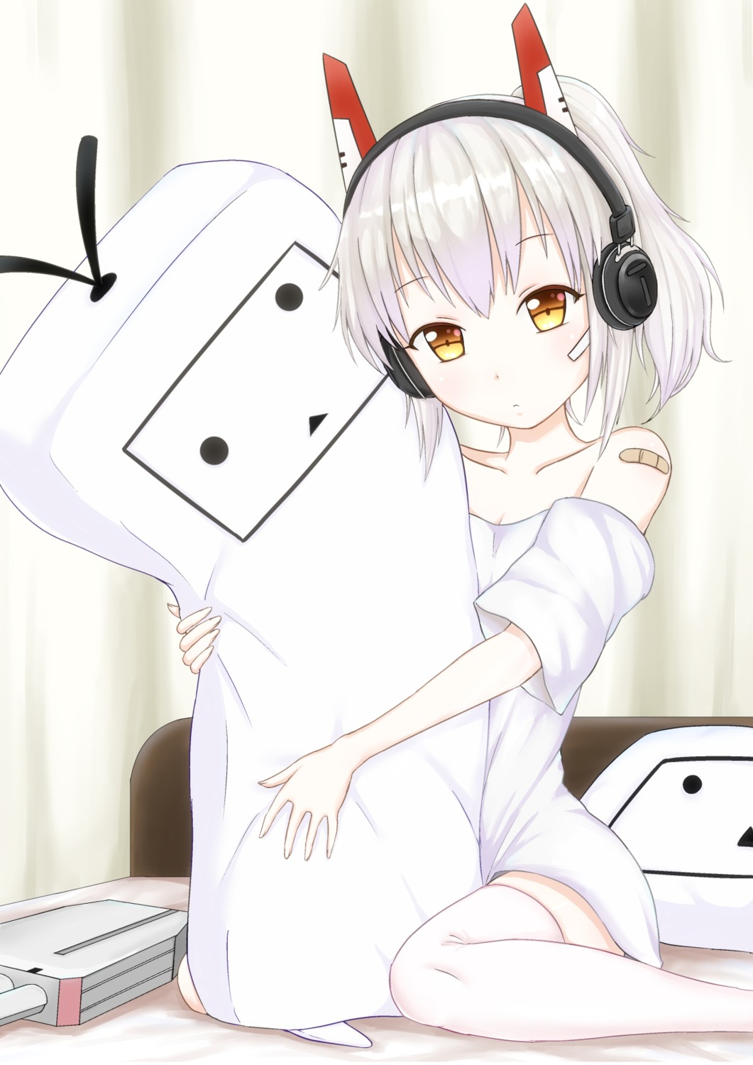 ayanami_(azur_lane), azur_lane, bandaid, crossover, headphones, niconico, saitoa, thighhighs