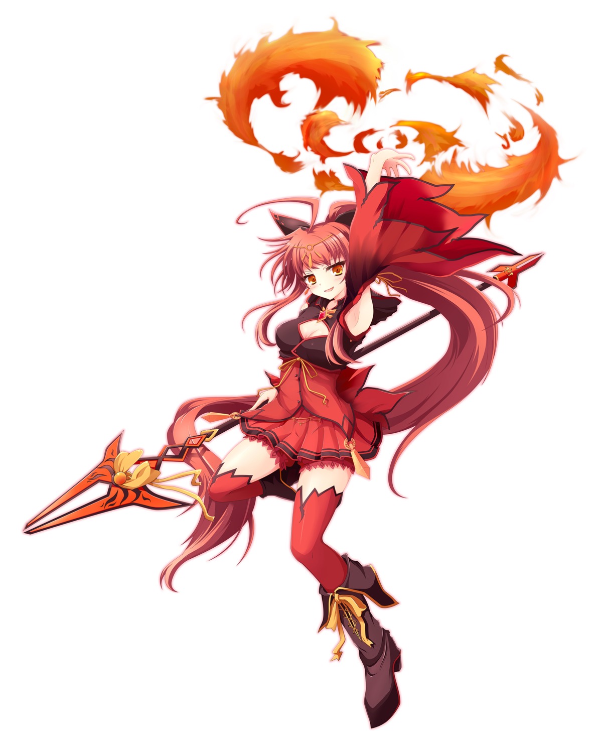 cat_and_rabbit, cleavage, elsword, heels, ignia_(elsword), thighhighs, weapon