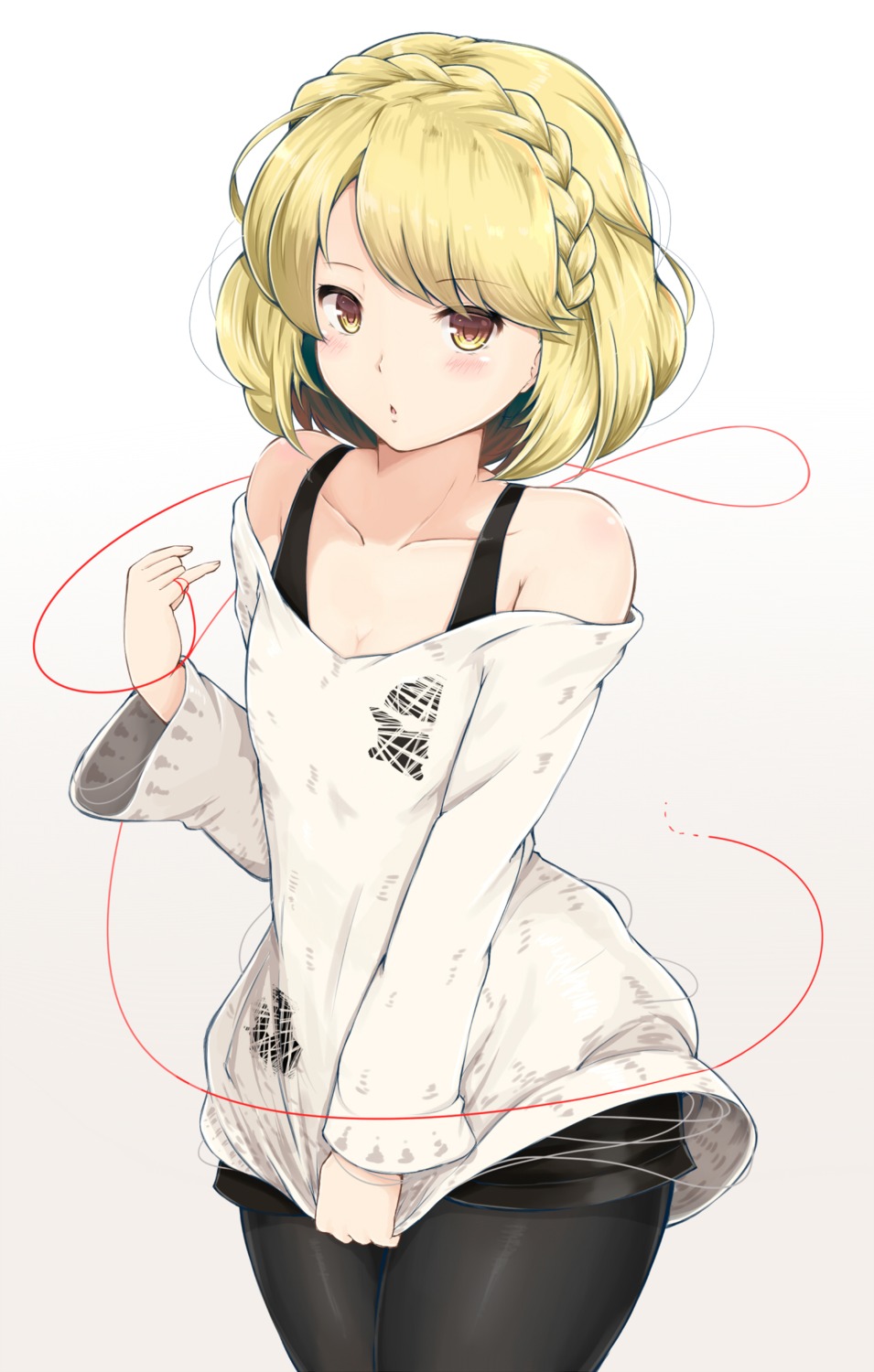 cleavage, knit, pantyhose, pop'n_music, shouju_ling, torn_clothes