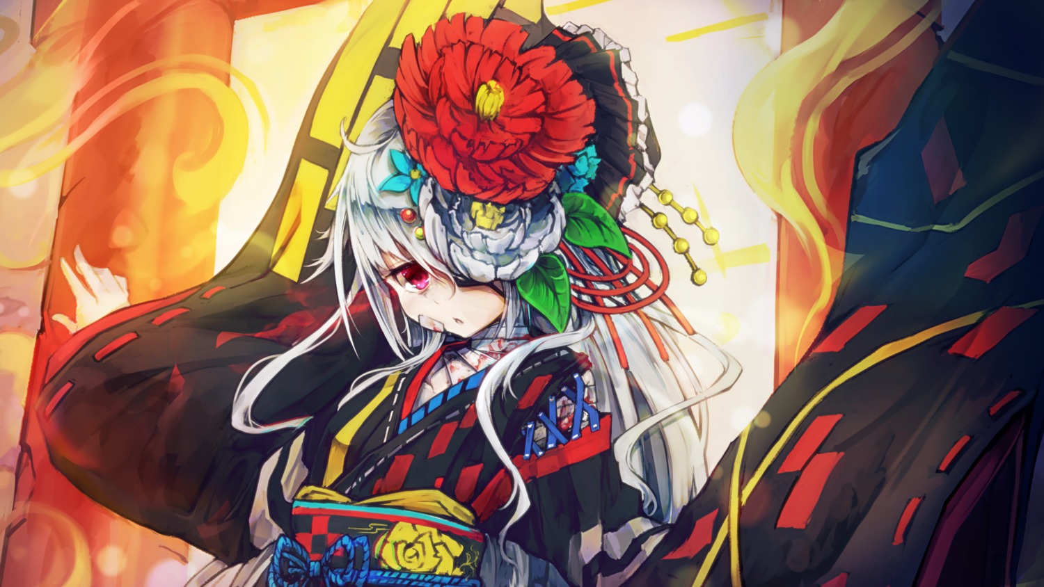 blood, japanese_clothes, kajaneko, wallpaper