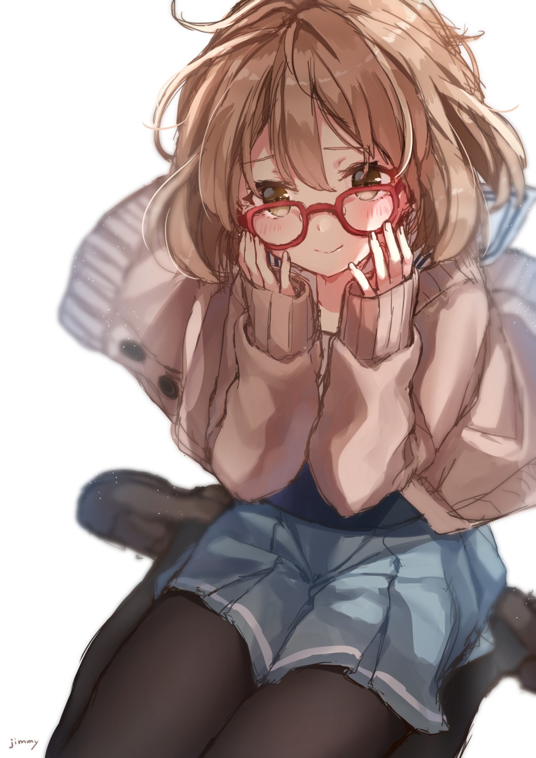 jimmy, kuriyama_mirai, kyoukai_no_kanata, megane, pantyhose, sweater
