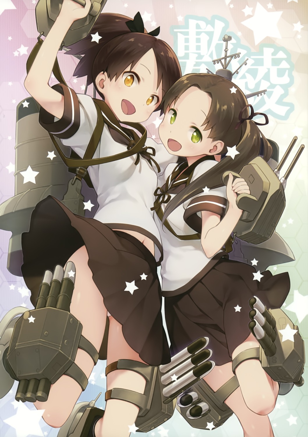 akutoku_doumei, ayanami_(kancolle), gayarou, kantai_collection, pantsu, seifuku, shikinami_(kancolle), skirt_lift