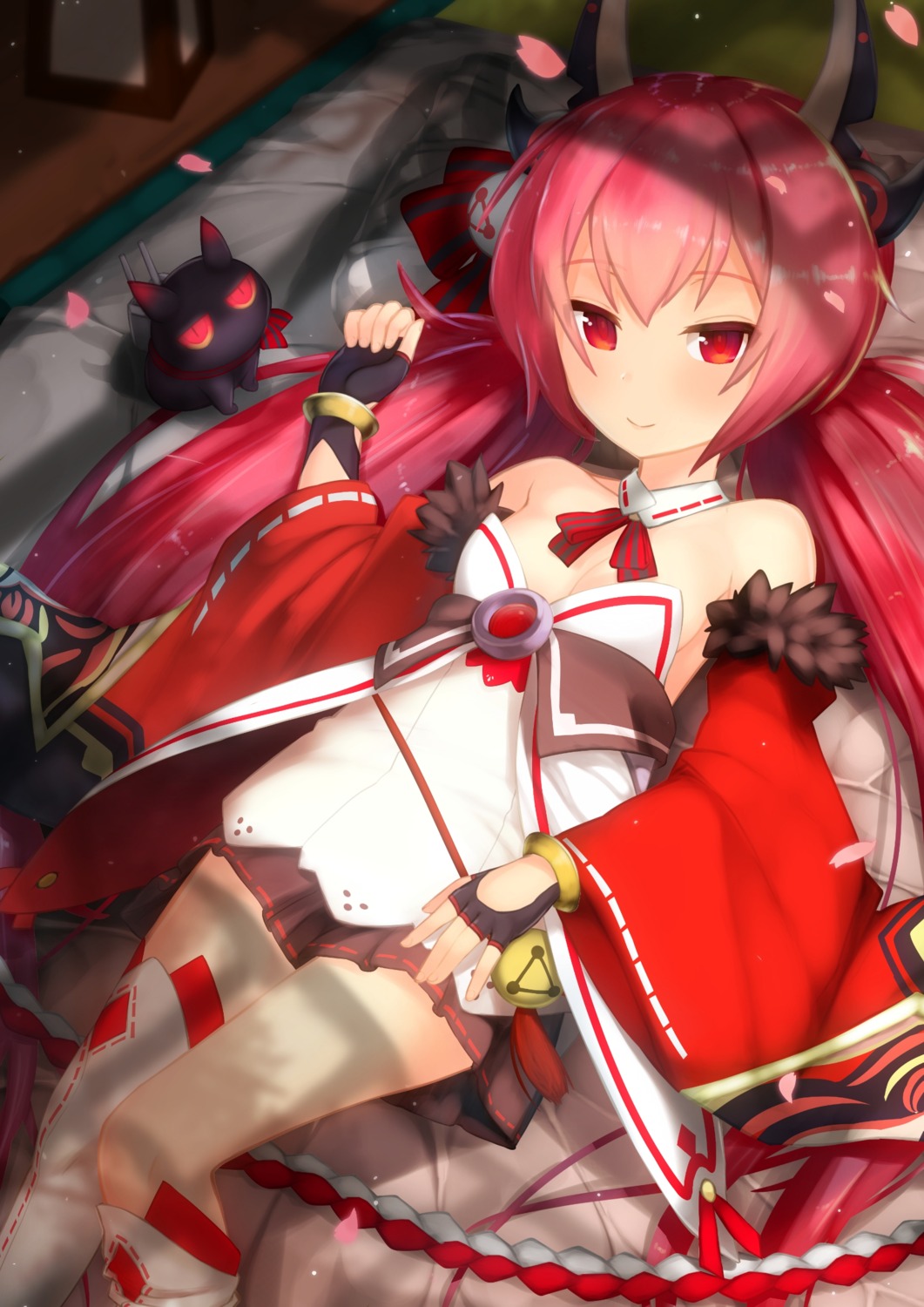 azur_lane, cleavage, hamakaze_(azur_lane), horns, neko, satoshiki, thighhighs