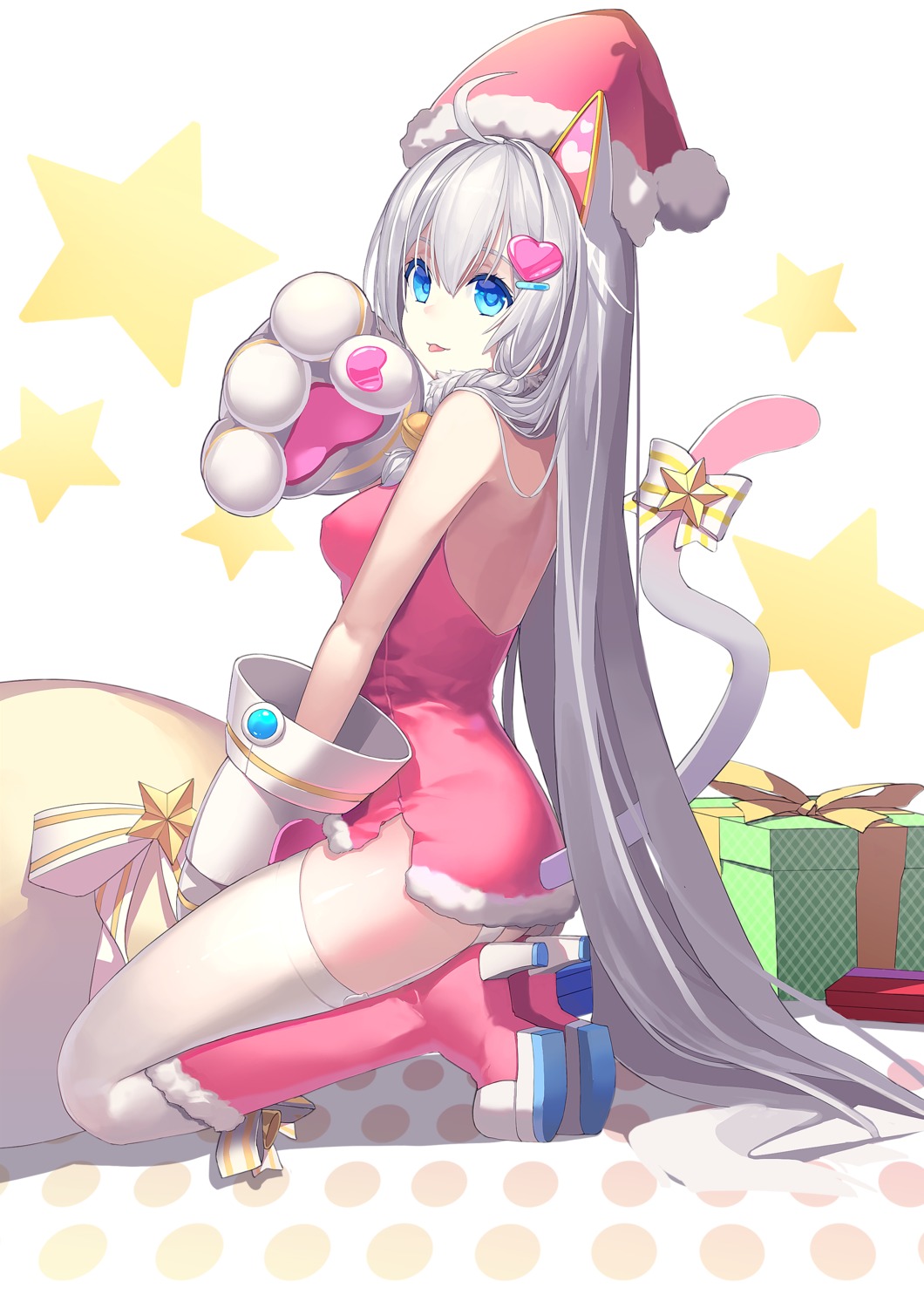 animal_ears, christmas, dress, heels, qiongsheng, stockings, tail, thighhighs
