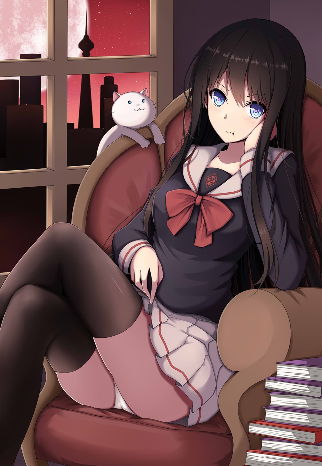 lucky_keai, neko, pantsu, seifuku, thighhighs