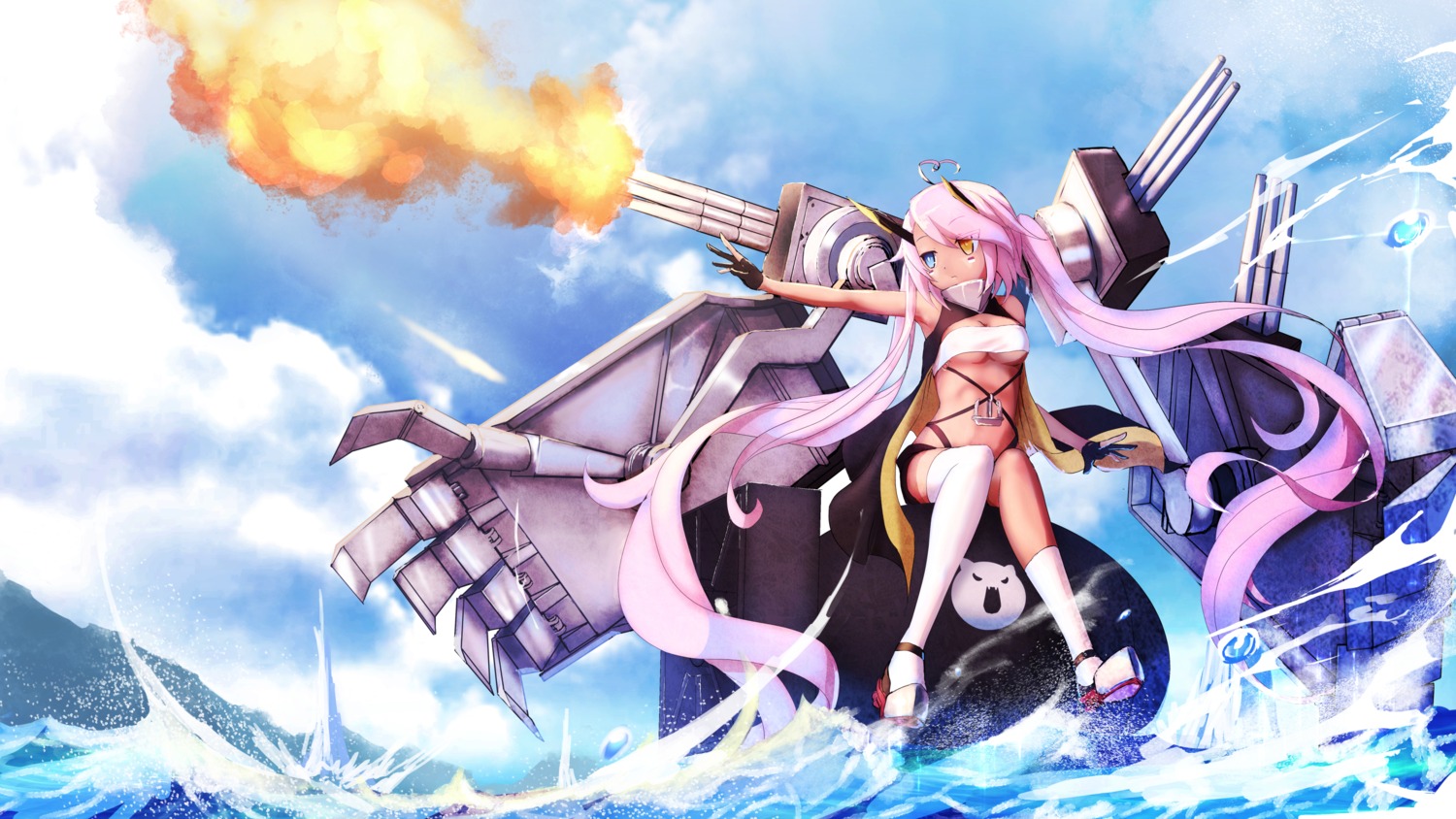azur_lane, cleavage, heels, heterochromia, indianapolis_(azur_lane), namacotan, underboob