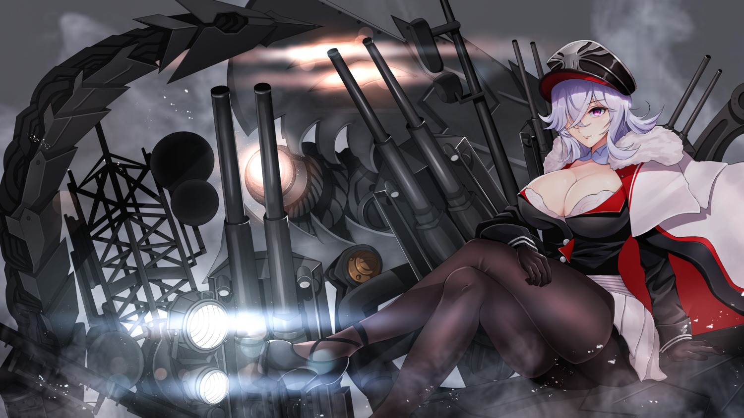 azur_lane, bra, cleavage, dodon_gadon, graf_zeppelin_(azur_lane), heels, pantyhose, uniform