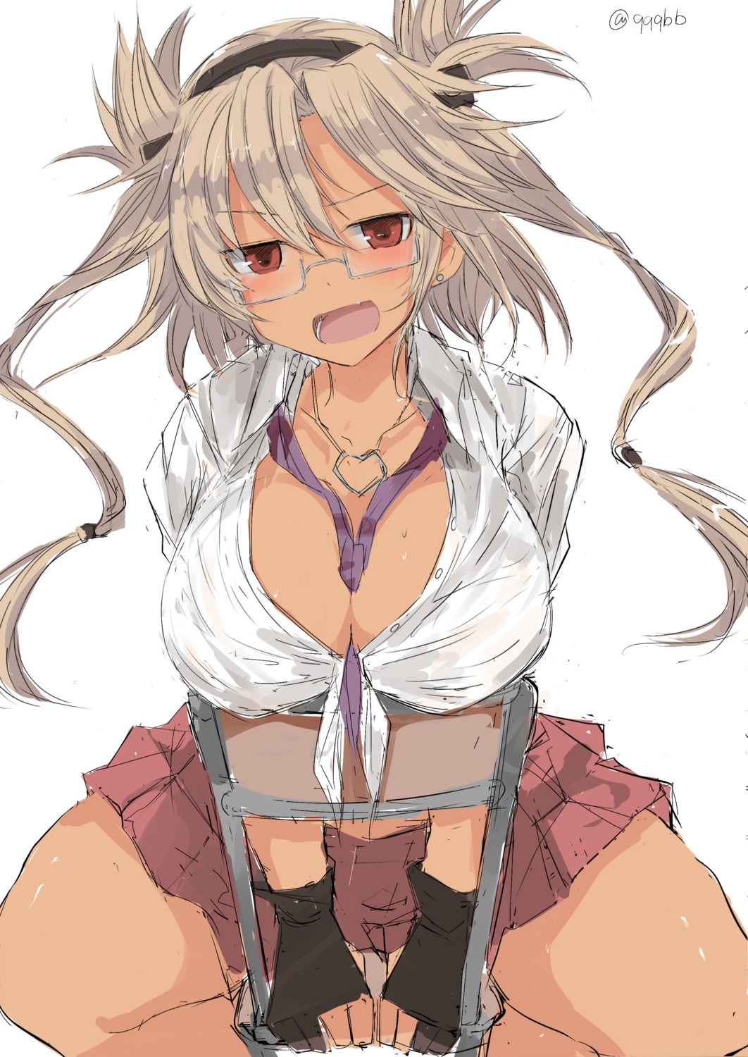 cleavage, edogawa_nao, kantai_collection, megane, musashi_(kancolle), open_shirt