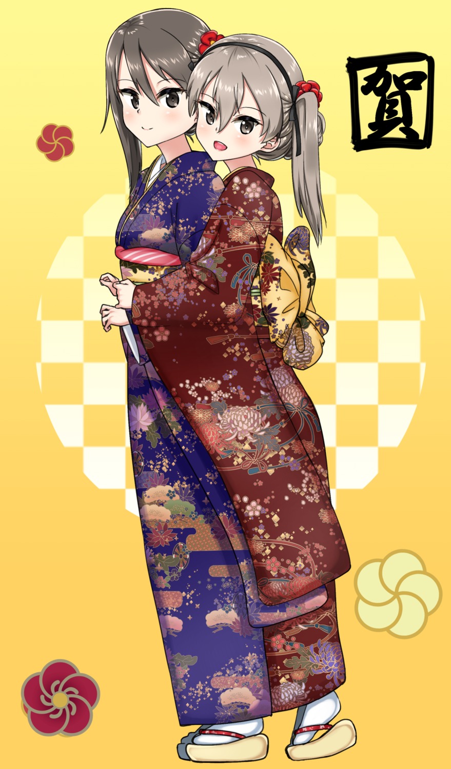 girls_und_panzer, hikyakuashibi, kimono, mika_(girls_und_panzer), shimada_arisu