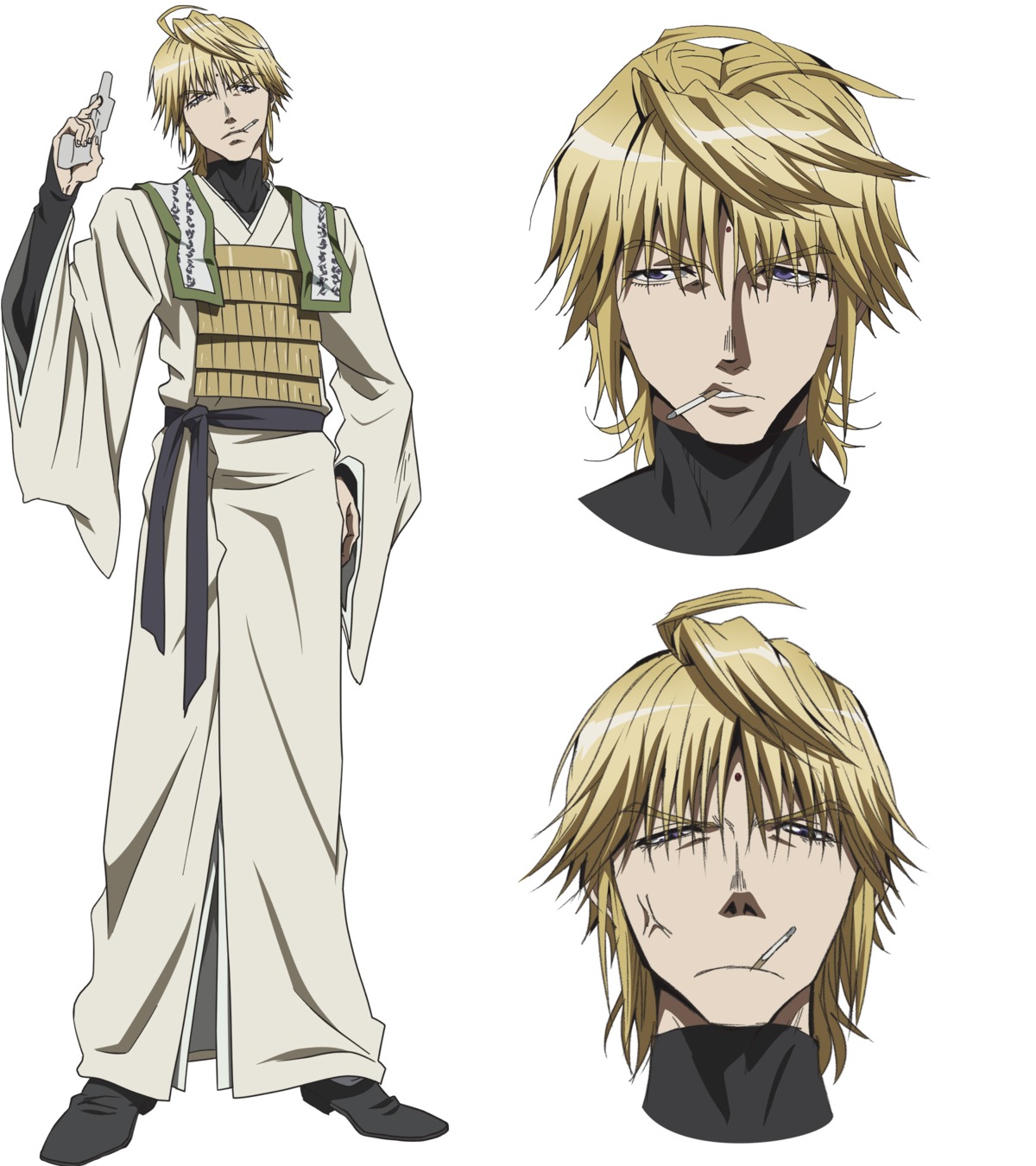 character_design, expression, genjou_sanzou, gun, male, saiyuki, satou_youko, smoking