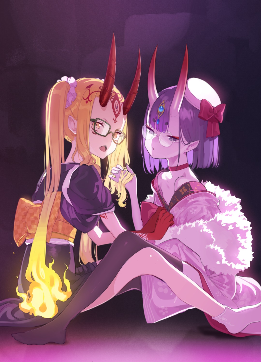 doremi, fate/grand_order, horns, ibaraki_douji_(fate), japanese_clothes, megane, pointy_ears, shuten_douji_(fate)