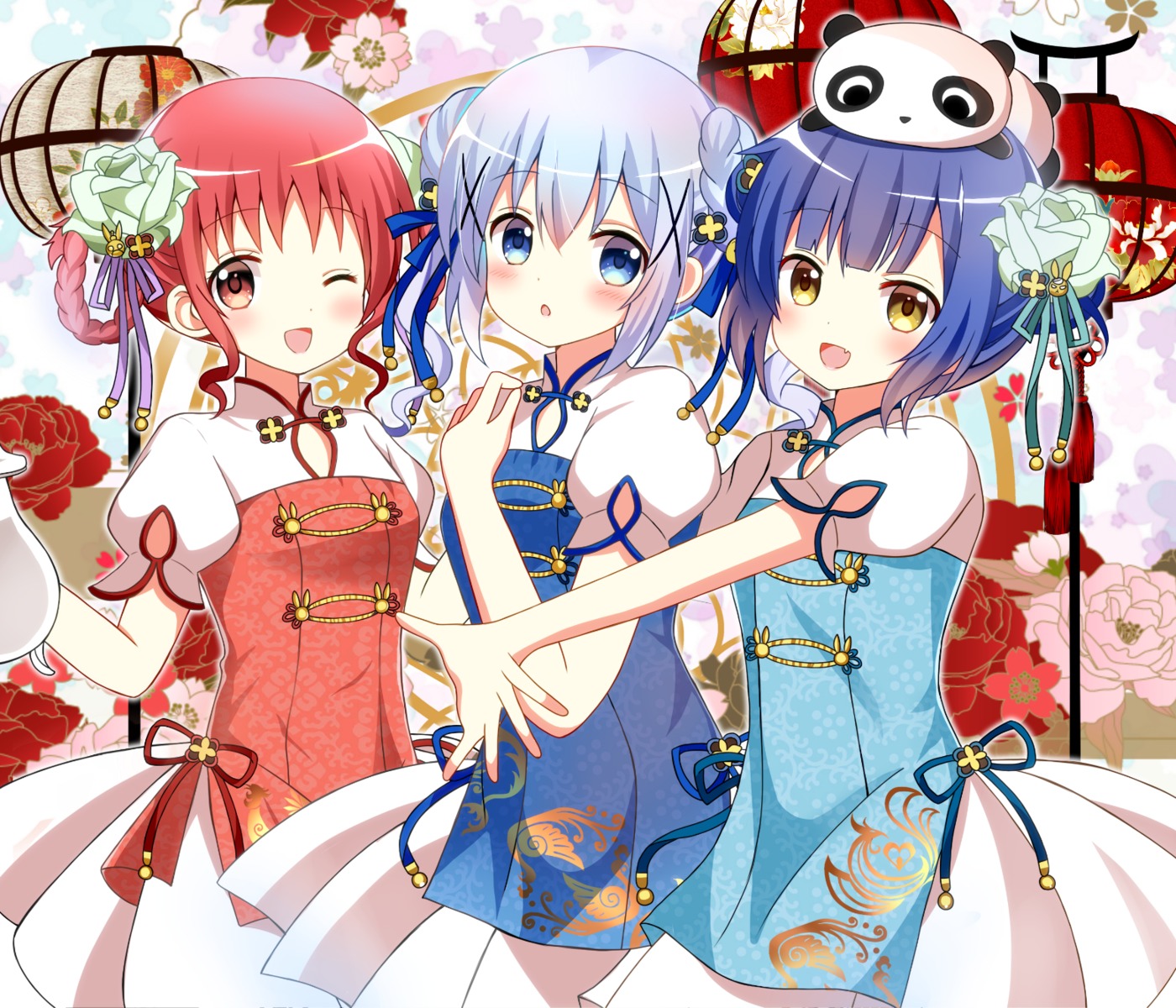 asian_clothes, gochuumon_wa_usagi_desu_ka?, jouga_maya, kafuu_chino, natsu_megumi, ryoutan