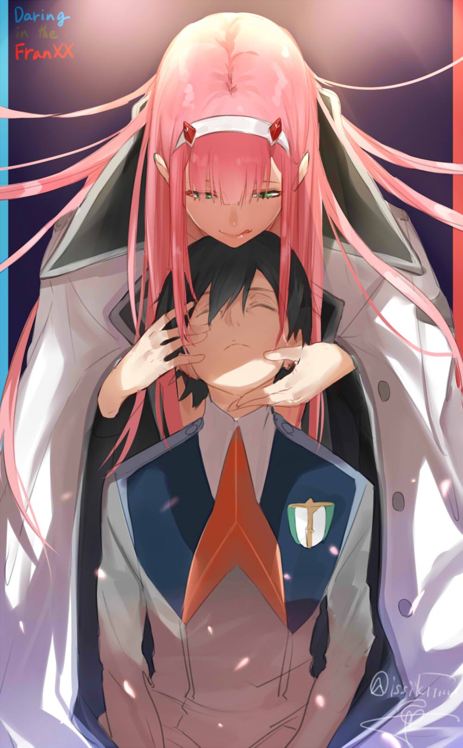darling_in_the_franxx, hiro_(darling_in_the_franxx), horns, isshiki_(ffmania7), uniform, zero_two_(darling_in_the_franxx)