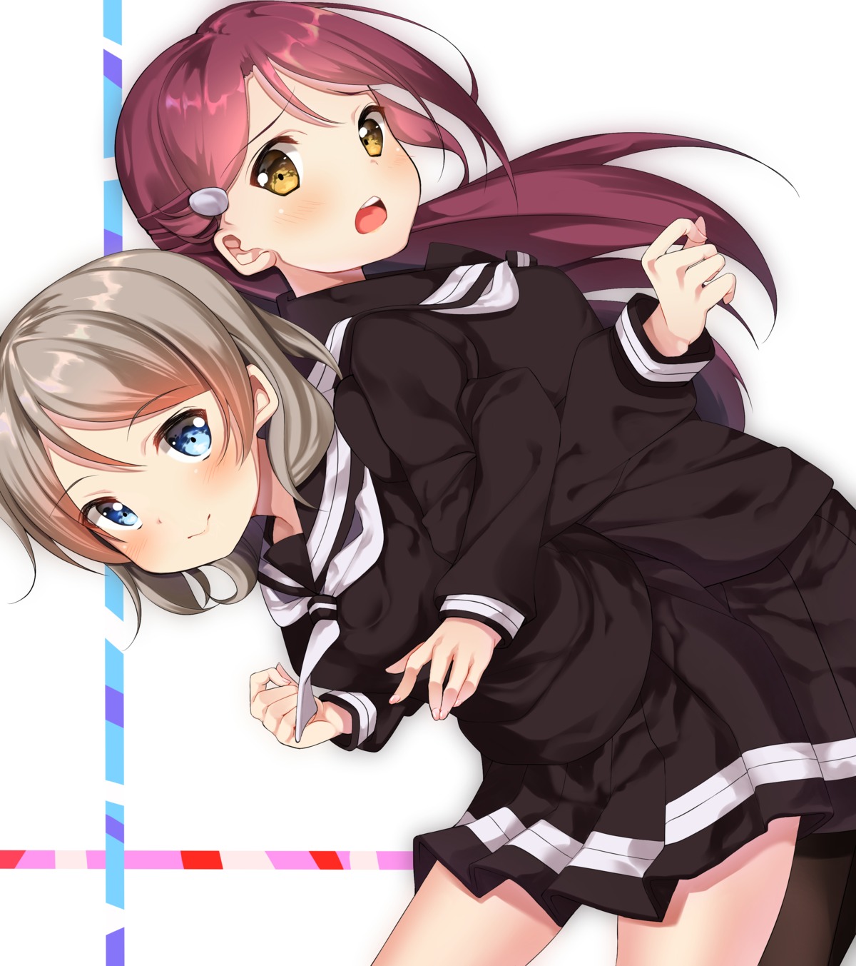 love_live!_(series), love_live!_sunshine!!, pantyhose, sakura_choko, sakurauchi_riko, seifuku, watanabe_you