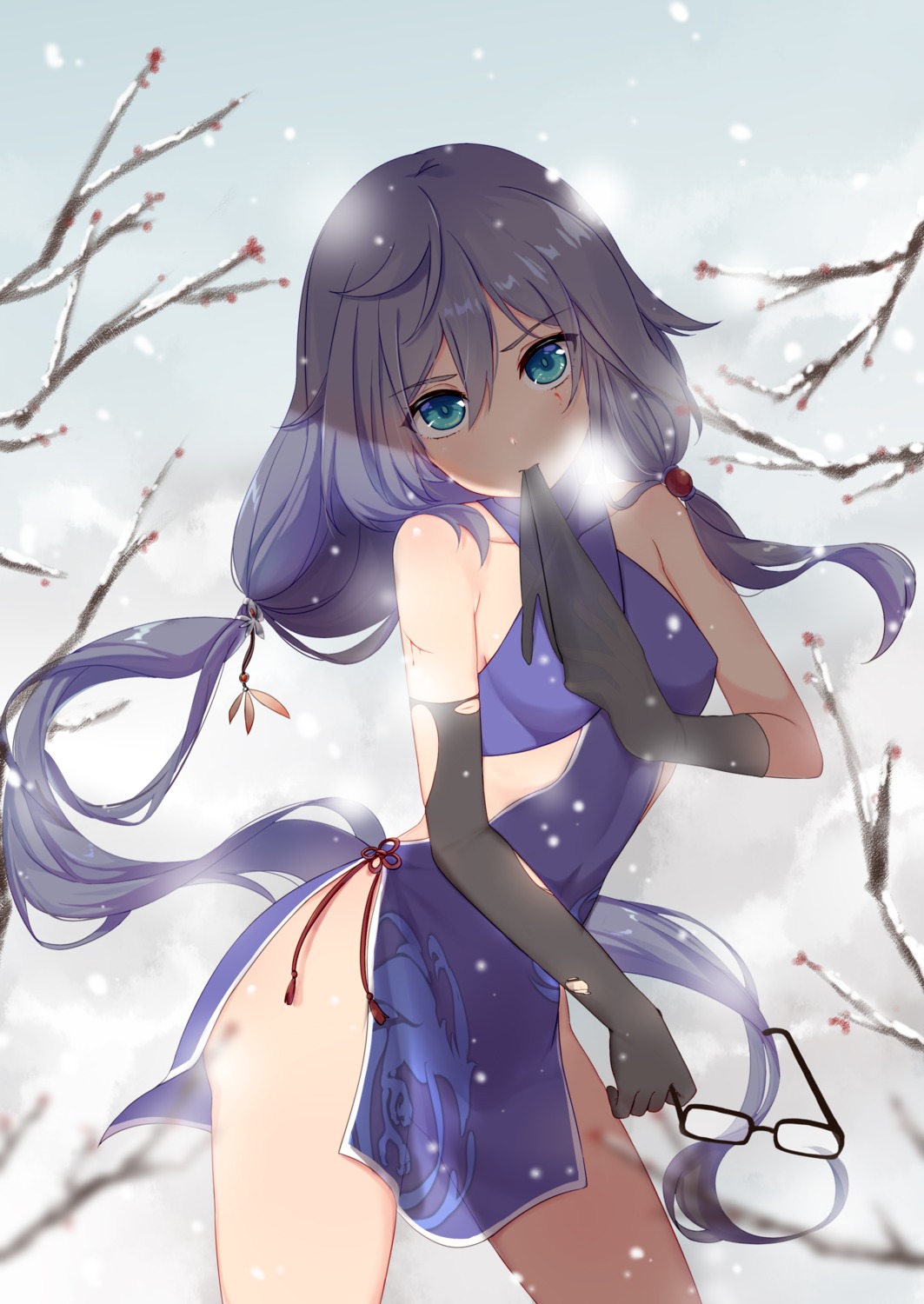 benghuai_xueyuan, blood, chinadress, fu_hua, fufumi, honkai_impact, megane, nopan, see_through, torn_clothes