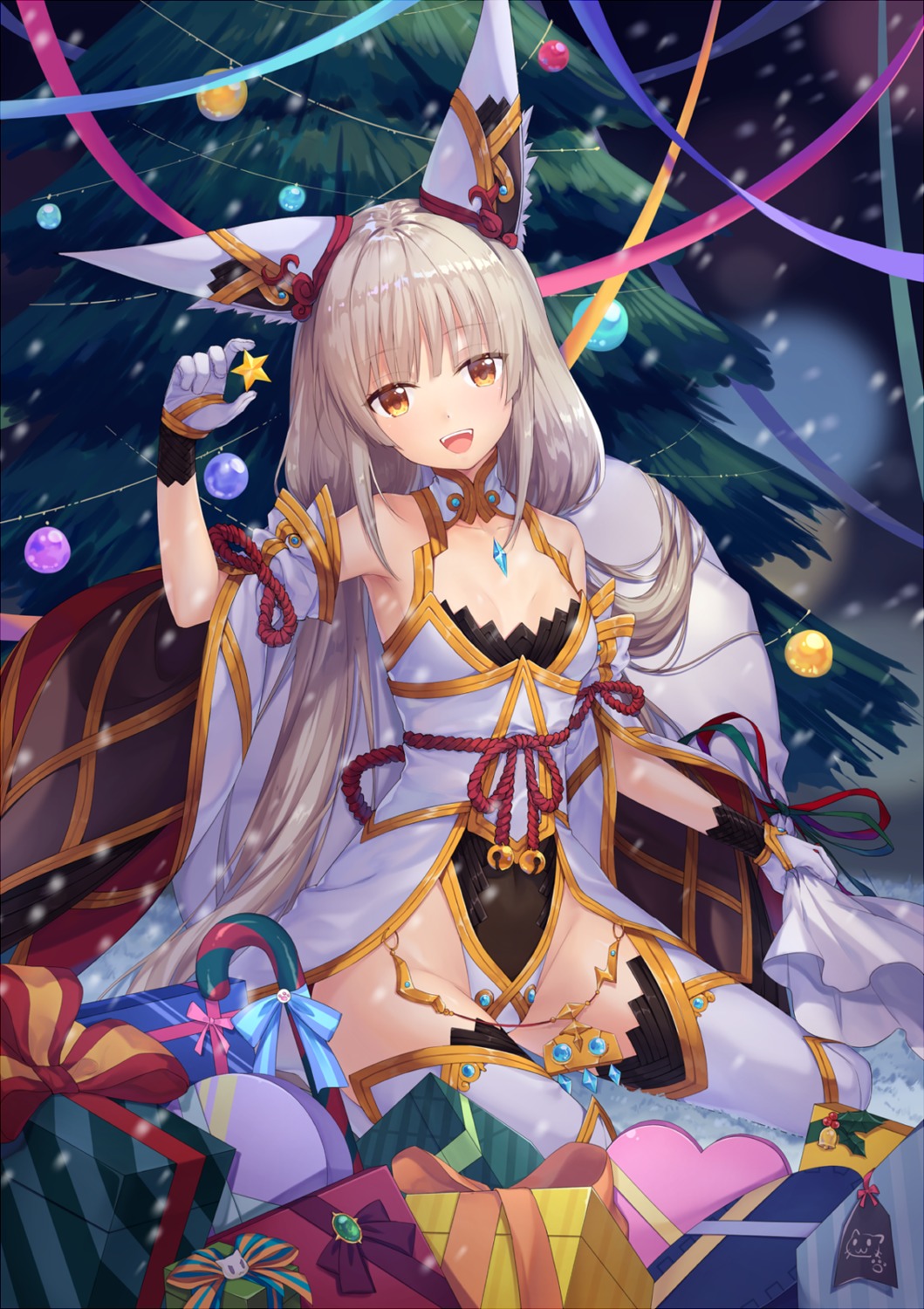 animal_ears, christmas, cleavage, leotard, niyah, niyah_(blade), thighhighs, transistor, xenoblade_(series), xenoblade_2