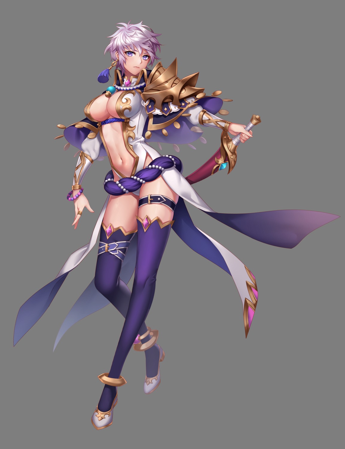 armor, garter, heels, lunapri, no_bra, sword, tagme, thighhighs