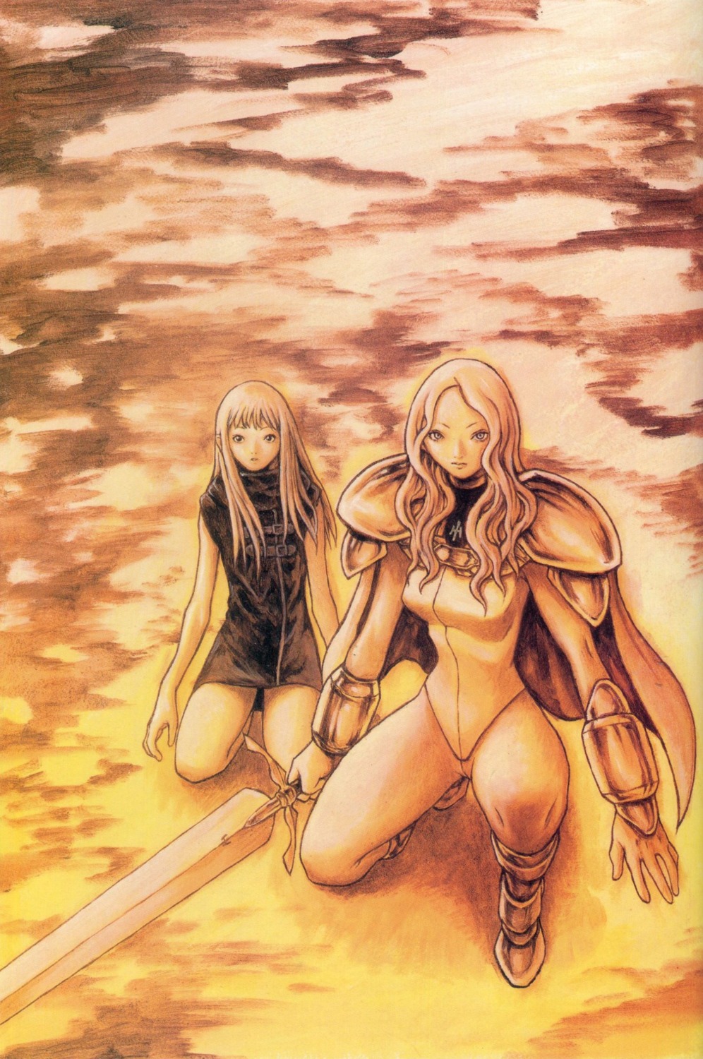 armor, clare_(claymore), claymore, dress, sword, teresa_(claymore), yagi_norihiro