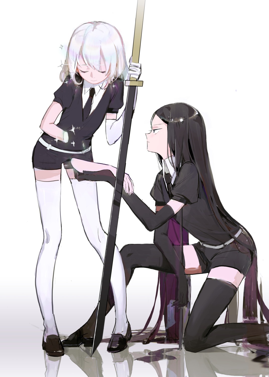 boltz_(houseki_no_kuni), diamond_(houseki_no_kuni), houseki_no_kuni, sword, thighhighs, yukuso_(1065762559)