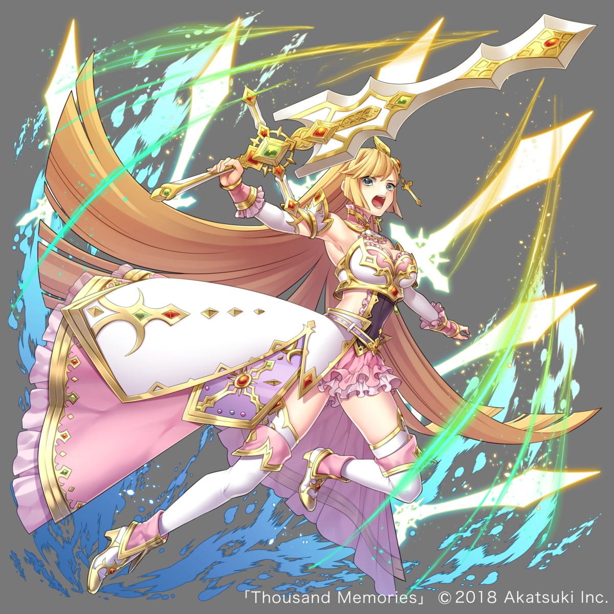 armor, cleavage, heels, sword, takamiya_ren, thighhighs, thousand_memories
