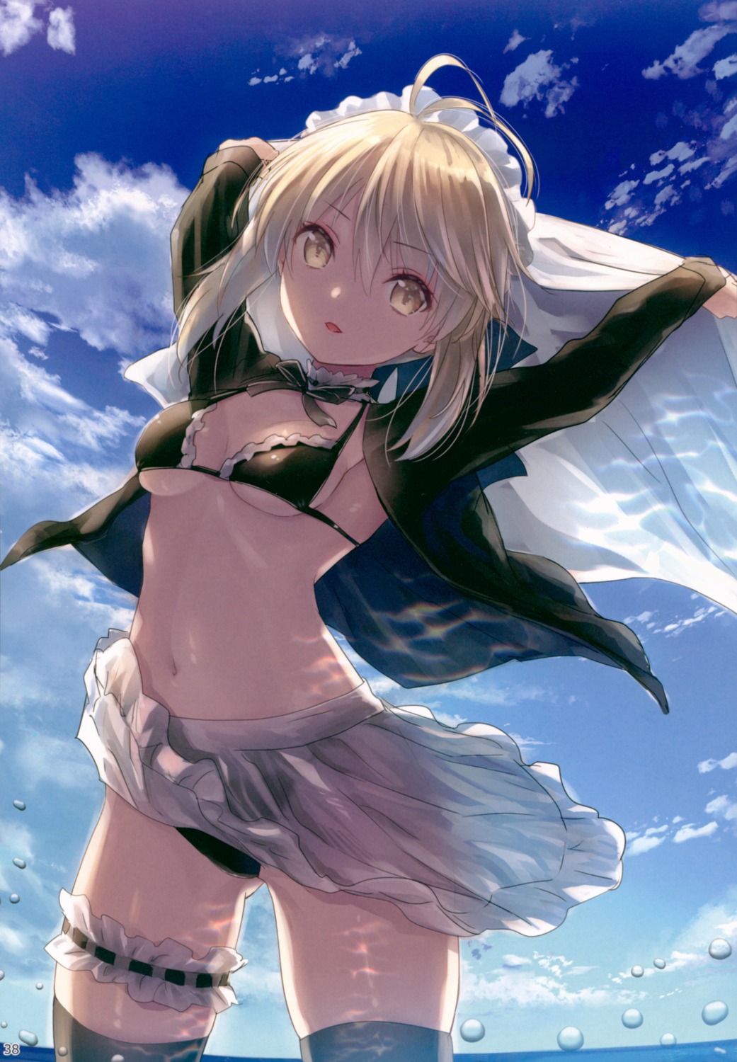 artoria_pendragon_(fate), artoria_pendragon_alter_(fate), bikini, cleavage, fate/grand_order, garter, kamikire_basami, maid