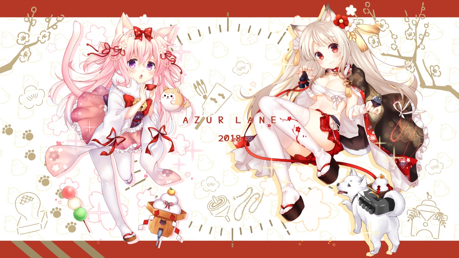 animal_ears, azur_lane, cleavage, japanese_clothes, orihi_chihiro, pantyhose, sarashi, tail