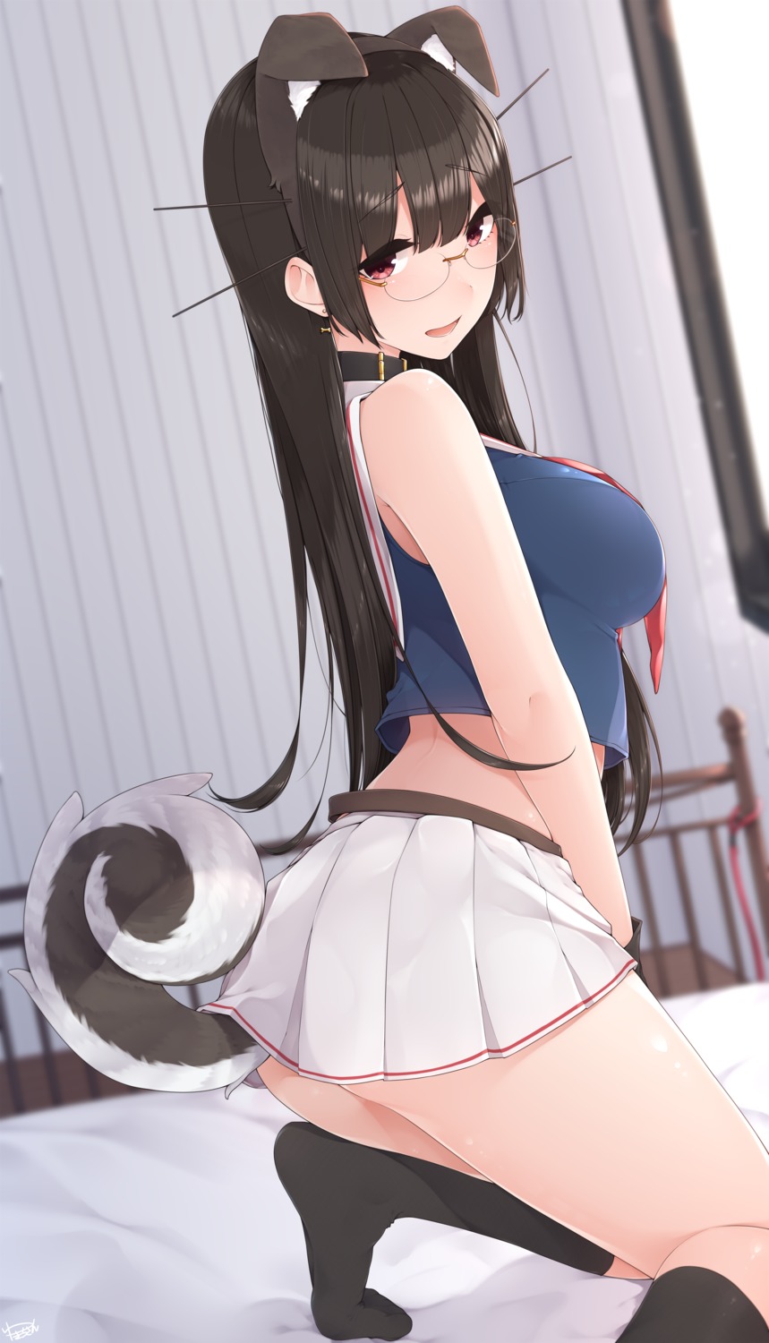 animal_ears, choukai_(kancolle), feet, kantai_collection, megane, seifuku, tail, yukichi_(sukiyaki39)