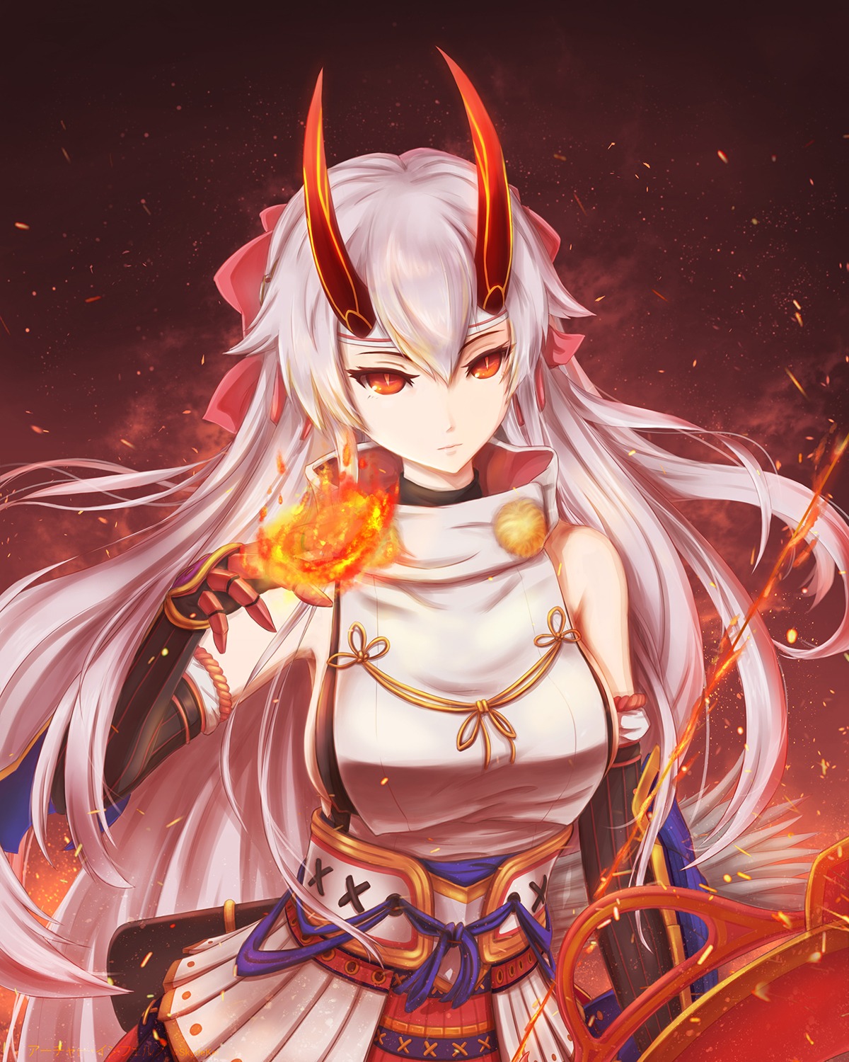 fate/grand_order, horns, japanese_clothes, skyde_kei, tomoe_gozen_(fate)