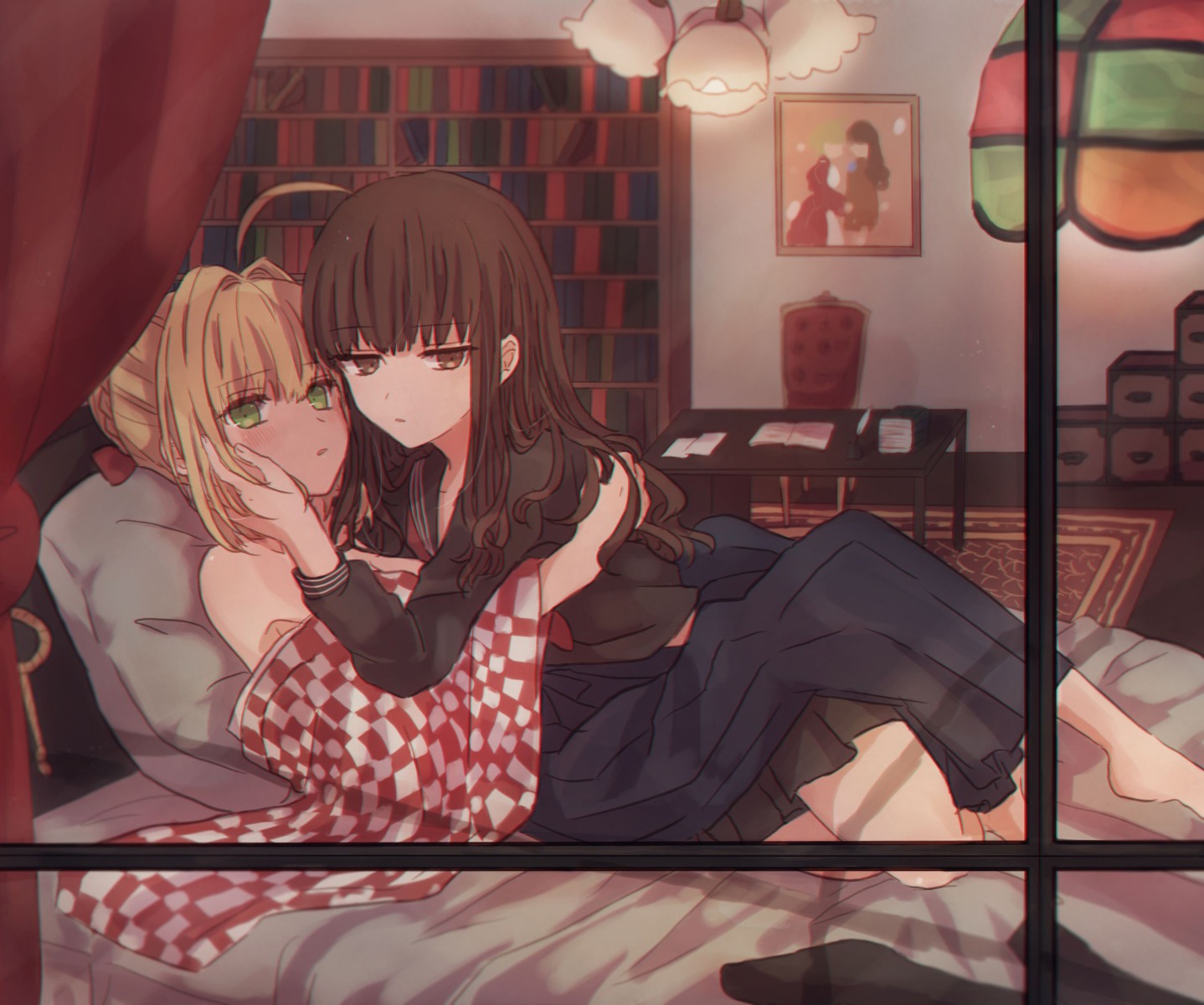 fate/extra, fate/stay_night, japanese_clothes, kishinami_hakuno_(female), nero_claudius_(fate), seifuku, stbntotoi, yuri
