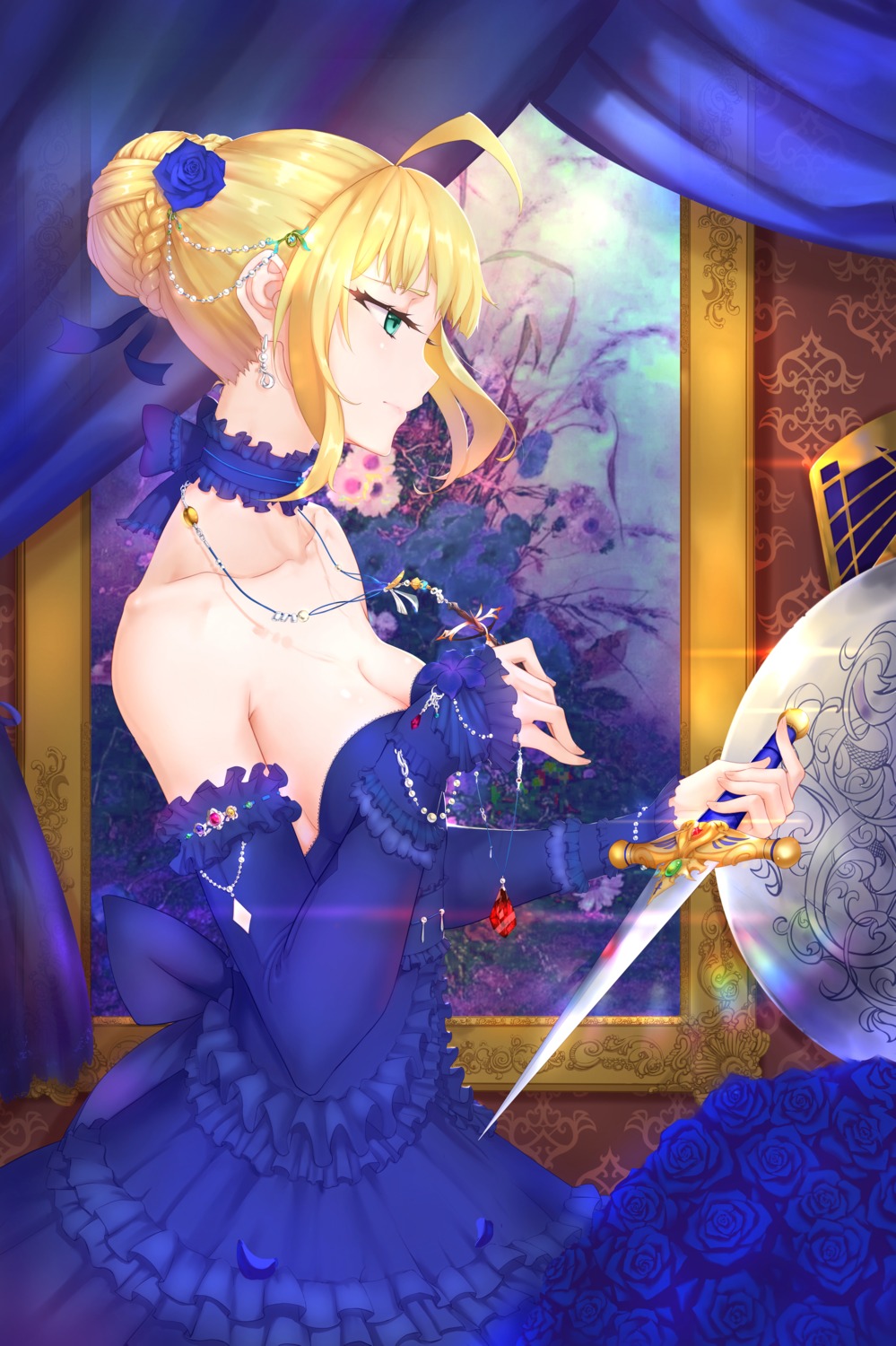 artoria_pendragon_(fate), cleavage, dress, evan_(912319), fate/stay_night, weapon