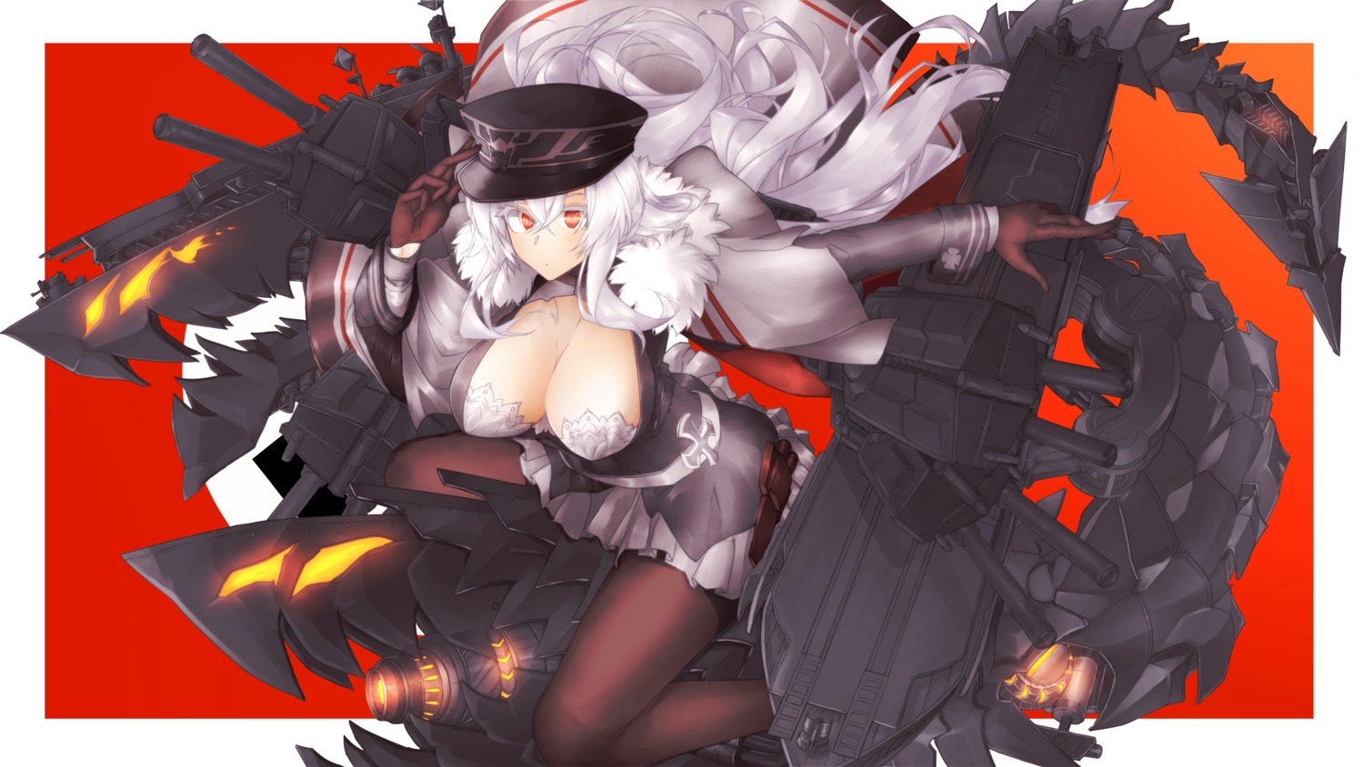 azur_lane, cleavage, graf_zeppelin_(azur_lane), open_shirt, pantyhose, shijou_hasekura, uniform