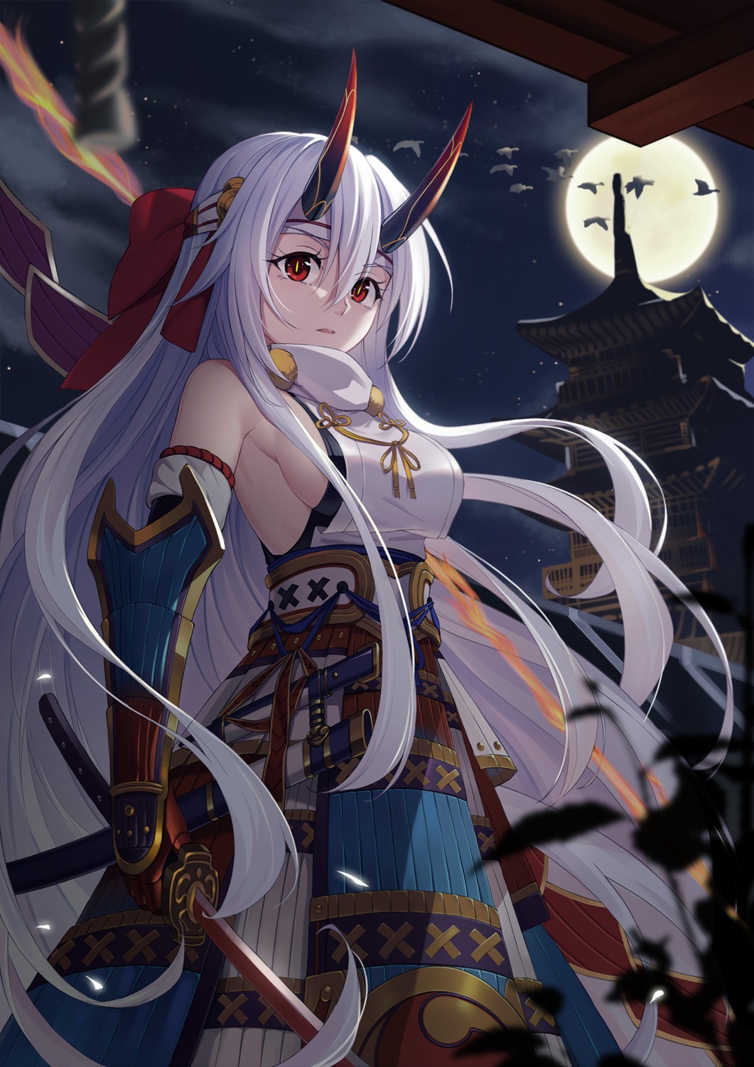 armor, baseness, fate/grand_order, horns, japanese_clothes, sword, tomoe_gozen_(fate)