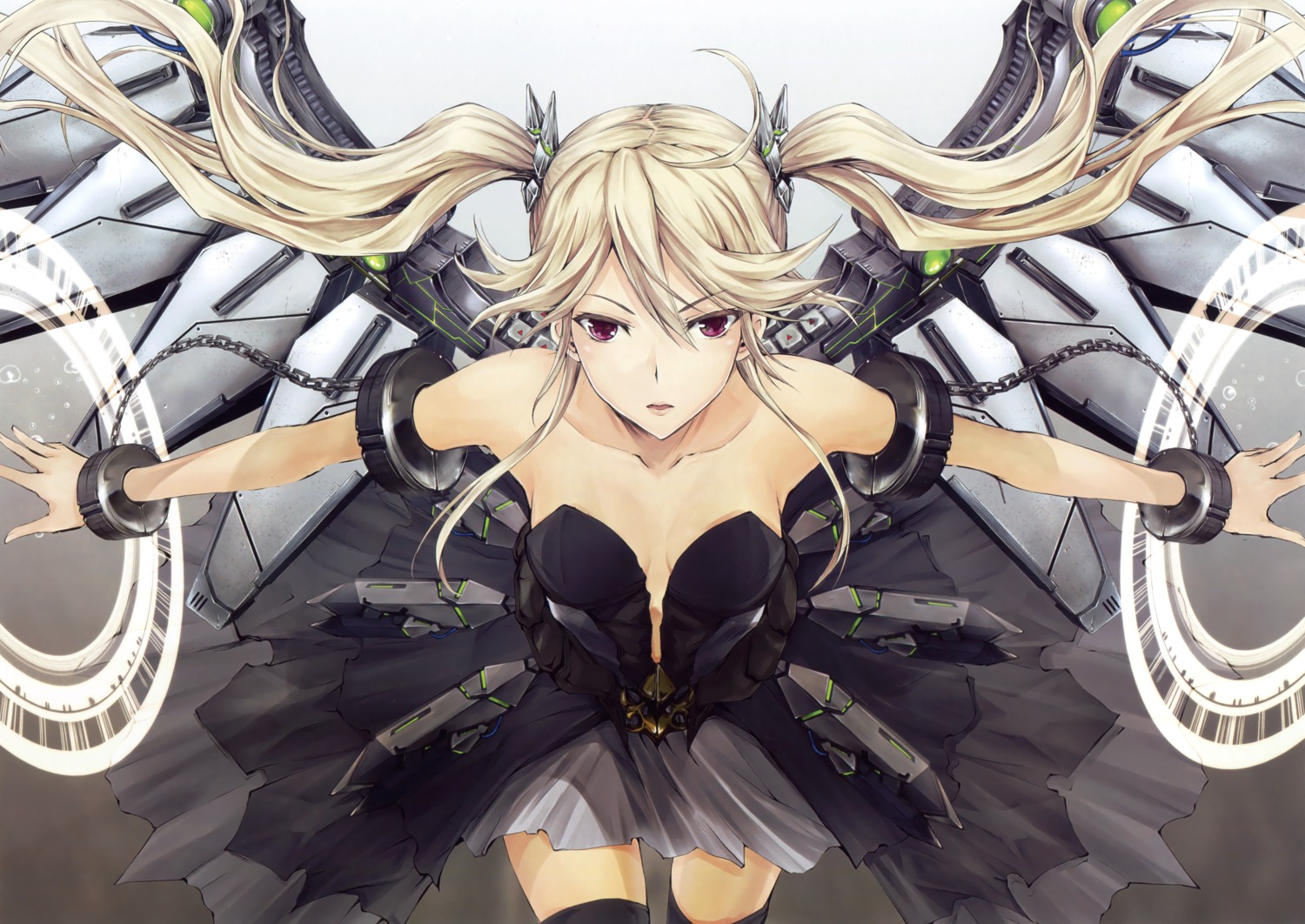 cleavage, kizuki_aruchu, mecha_musume, no_bra, thighhighs, wings