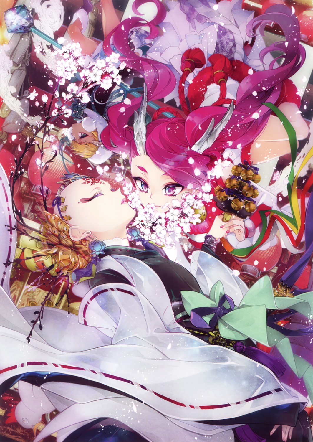 horns, japanese_clothes, sakondo_eri, tattoo