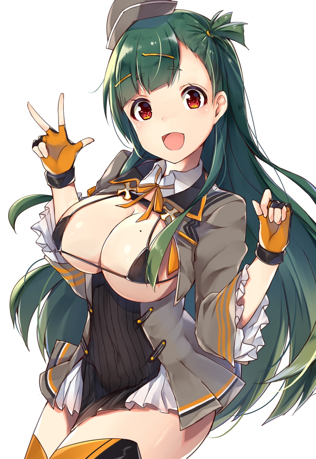 bra, g28_(girls_frontline), girls_frontline, open_shirt, thighhighs, uniform, zhi_zhi/zu_zu